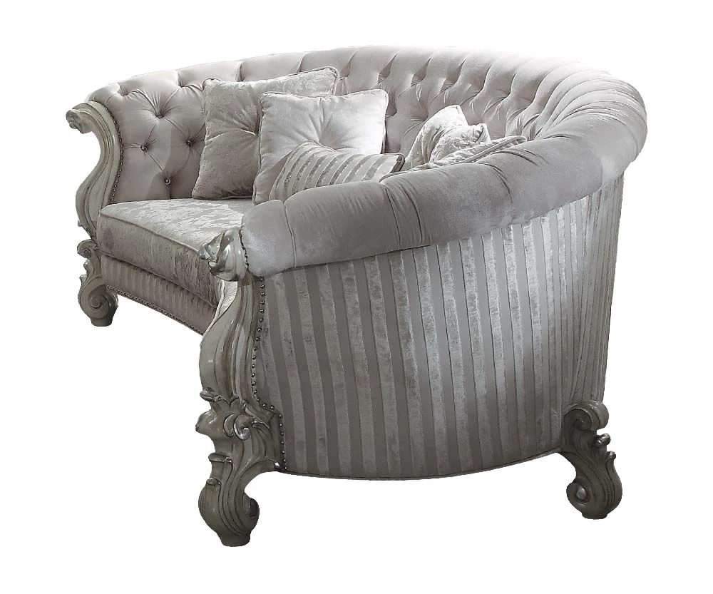55" X 109" X 39" Ivory Velvet Bone White Upholstery Poly Resin Sofa w5 Pillows By Homeroots