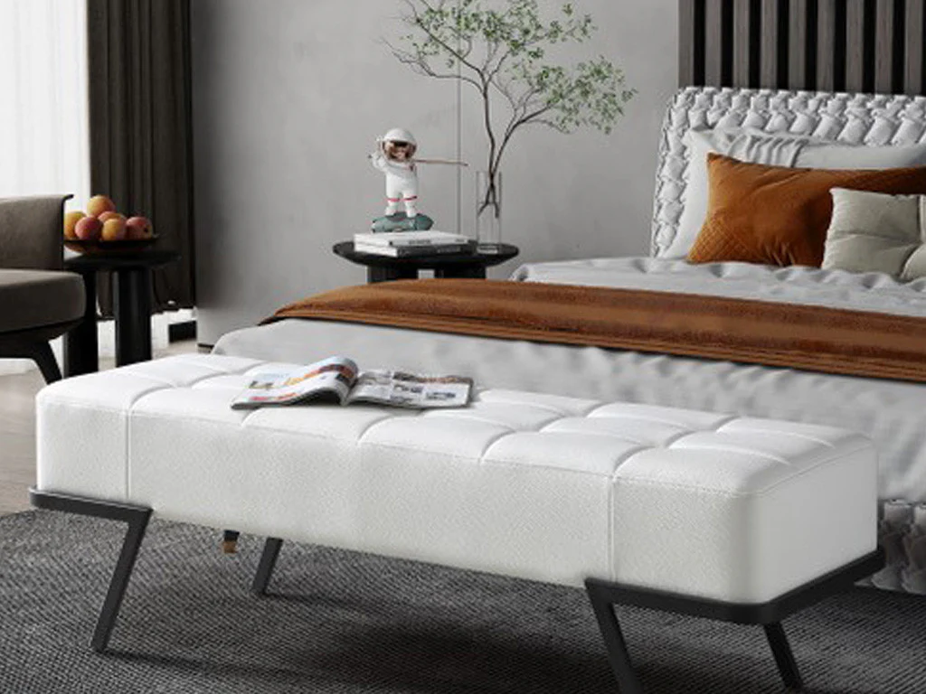 57" White And Black Upholstered Upholstered Bedroom Bench By Homeroots