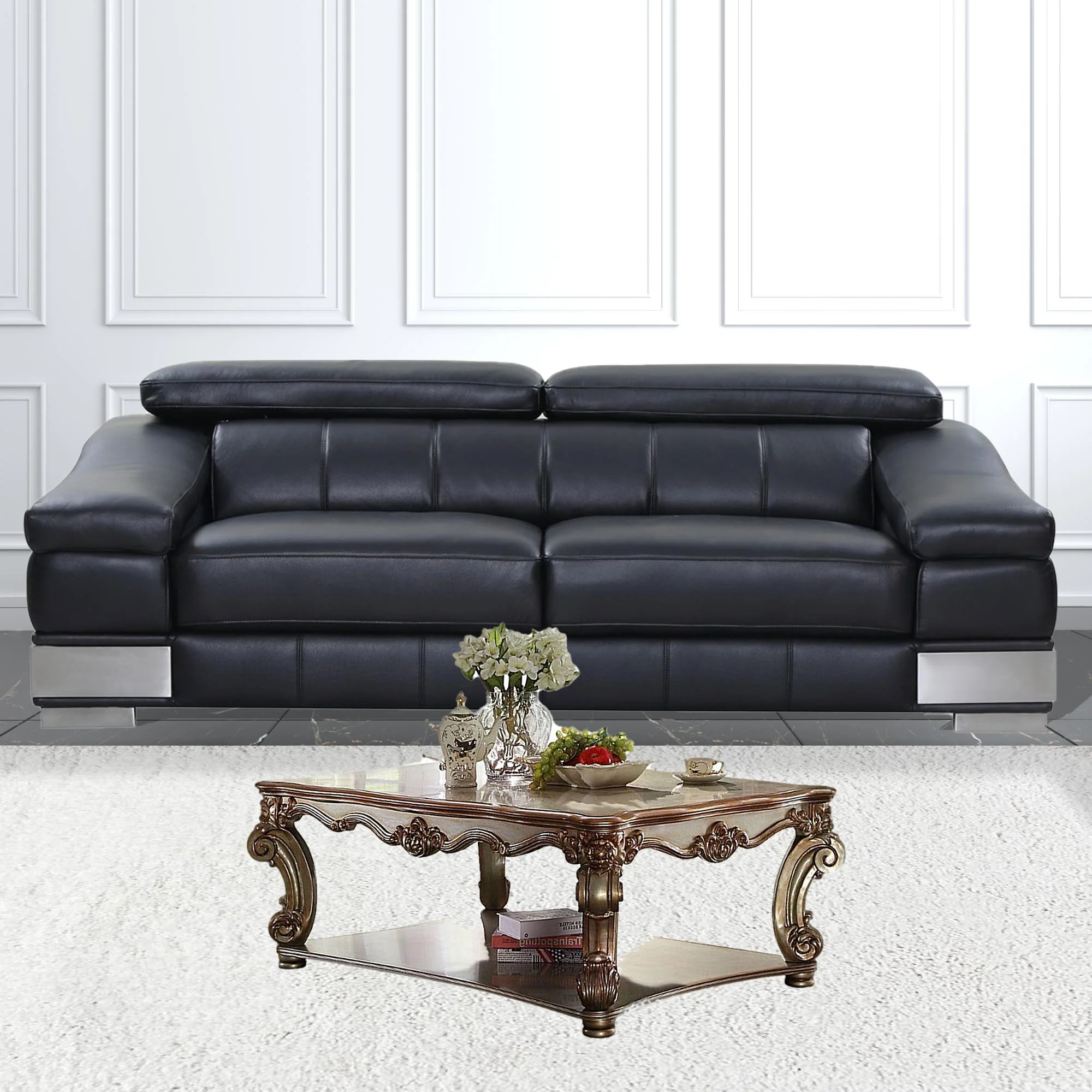 58" Gold Patina Finish Manufactured Wood Coffee Table With Storage By Homeroots