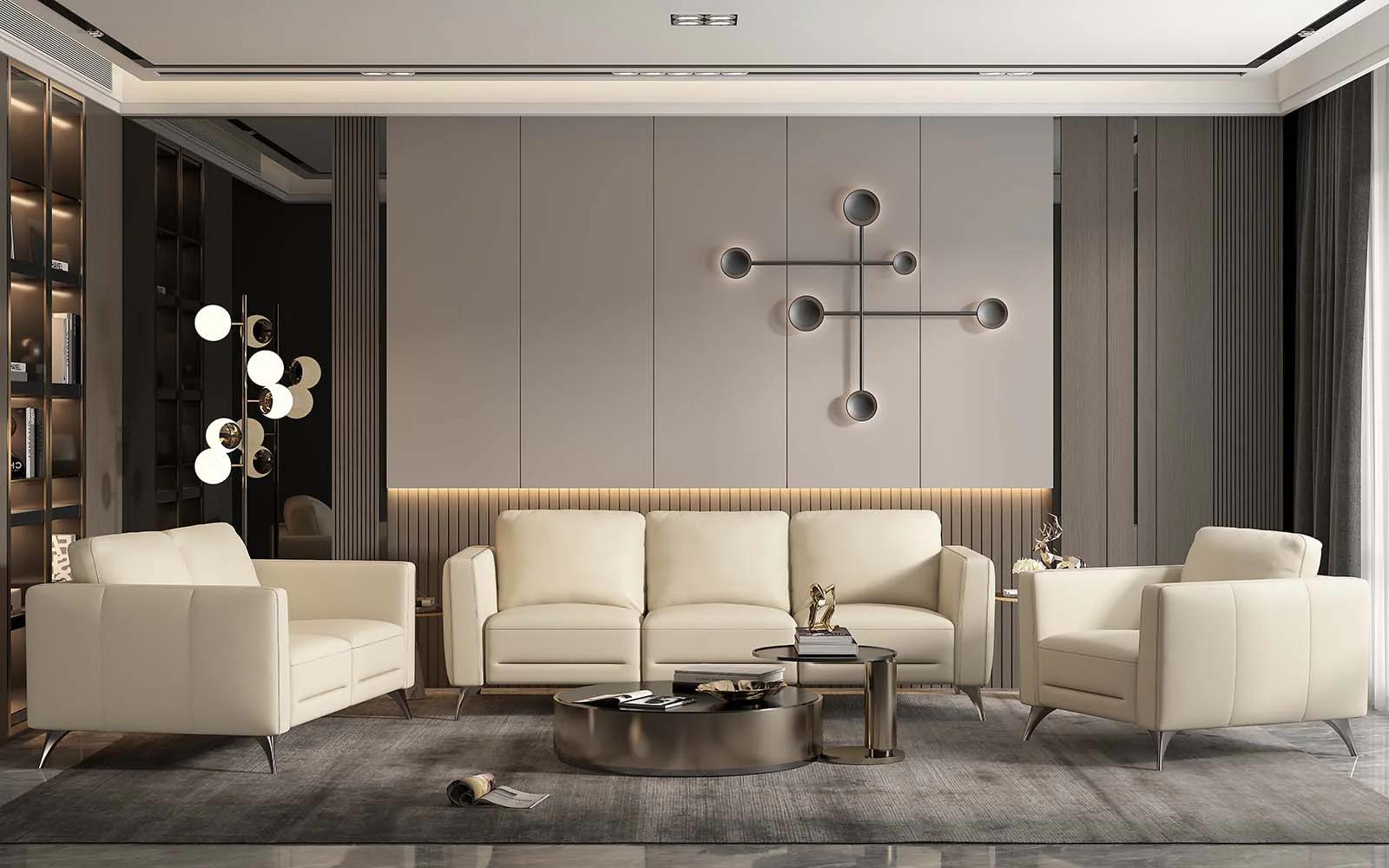 59" Cream Leather And Black Love Seat By Homeroots - Image 4