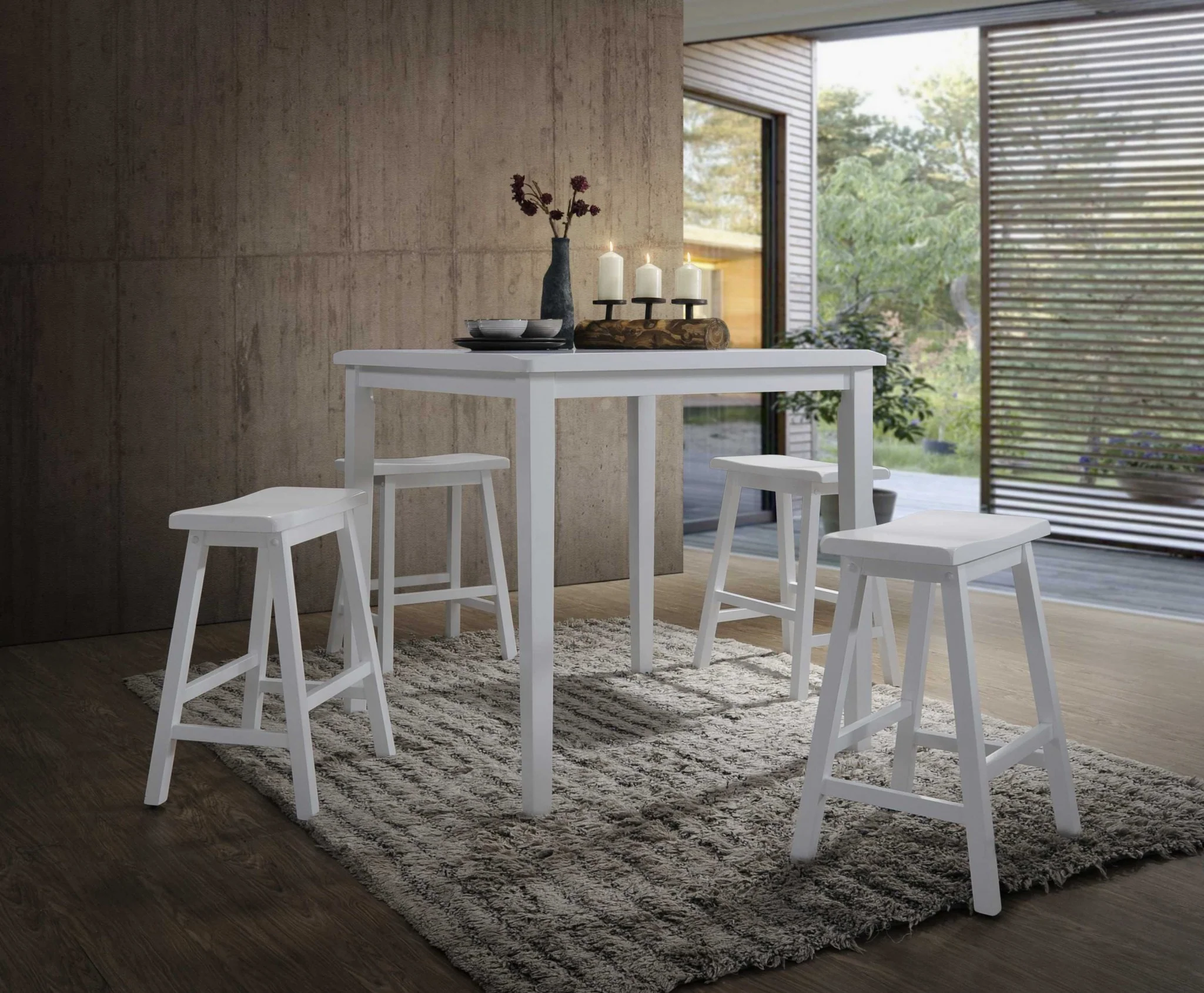 5Pc White Rubber Wood Counter Height Set By Homeroots