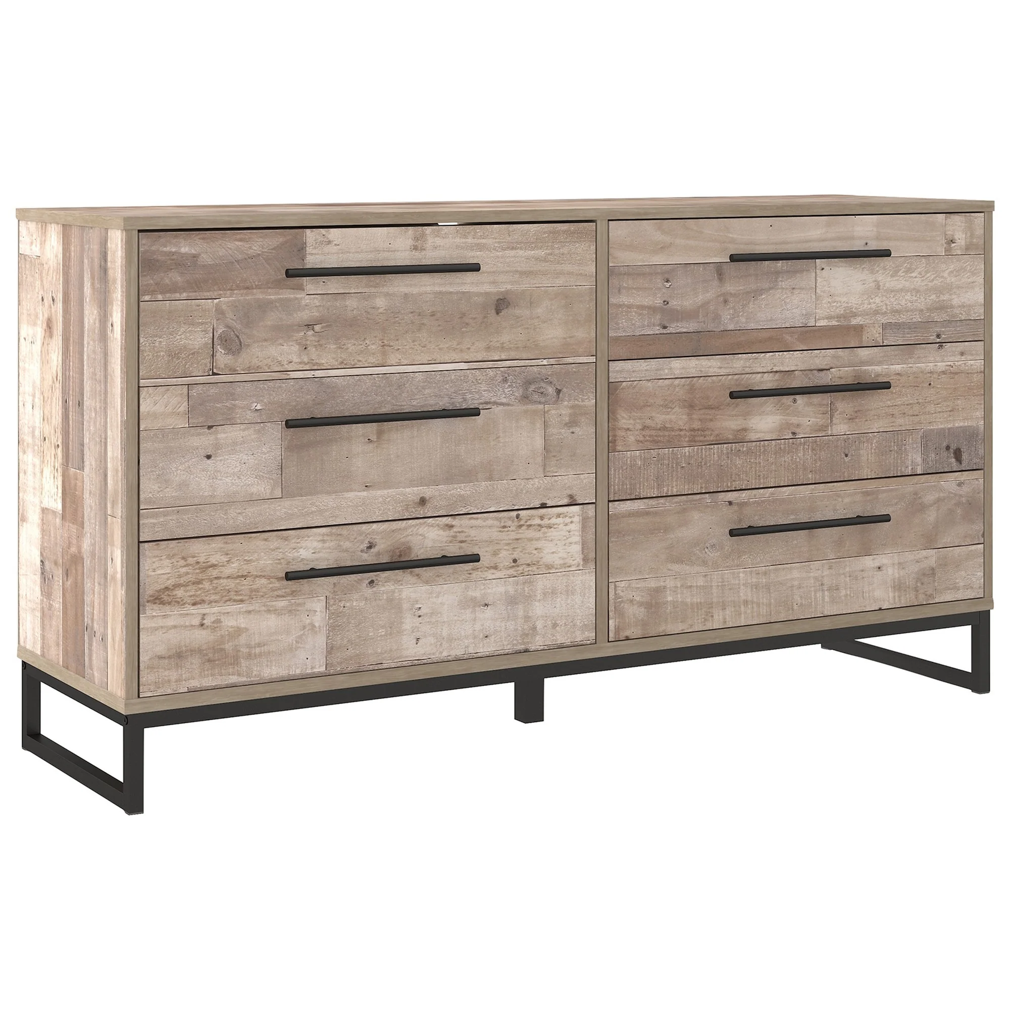 6 Drawer Wooden Dresser With Metal Legs Washed Brown And Black By Benzara