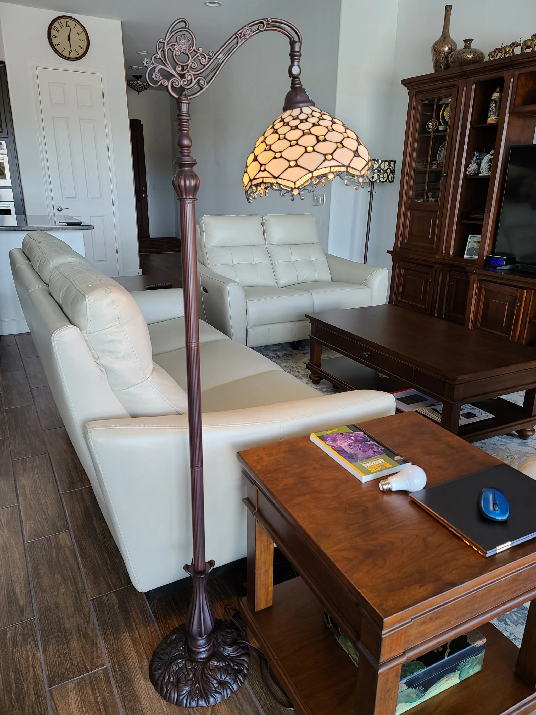 62" Brown Traditional Shaped Floor Lamp With White Tiffany Glass Bowl Shade By Homeroots