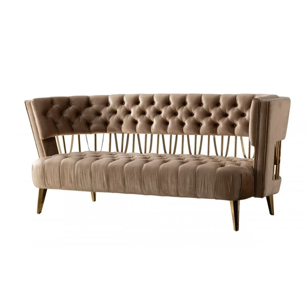 62" Dark Beige Velvet And Gold Exposed Back Love Seat By Homeroots