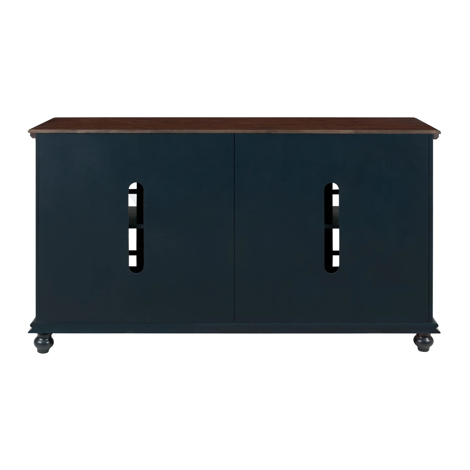 63 Inch Traditional Wooden Tv Stand With Turned Leg Brown And Blue By Benzara
