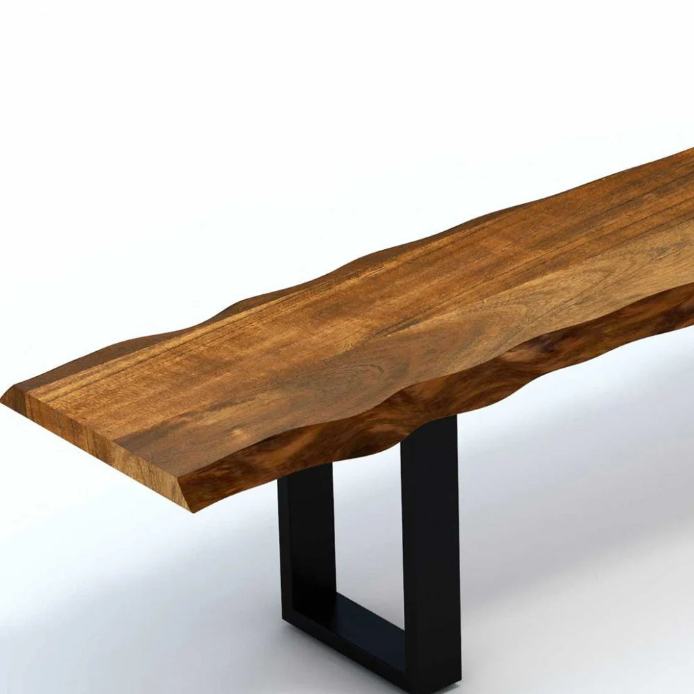 63" Live Edge Acacia Wood Bench with Black Metal Legs By Homeroots - Image 3