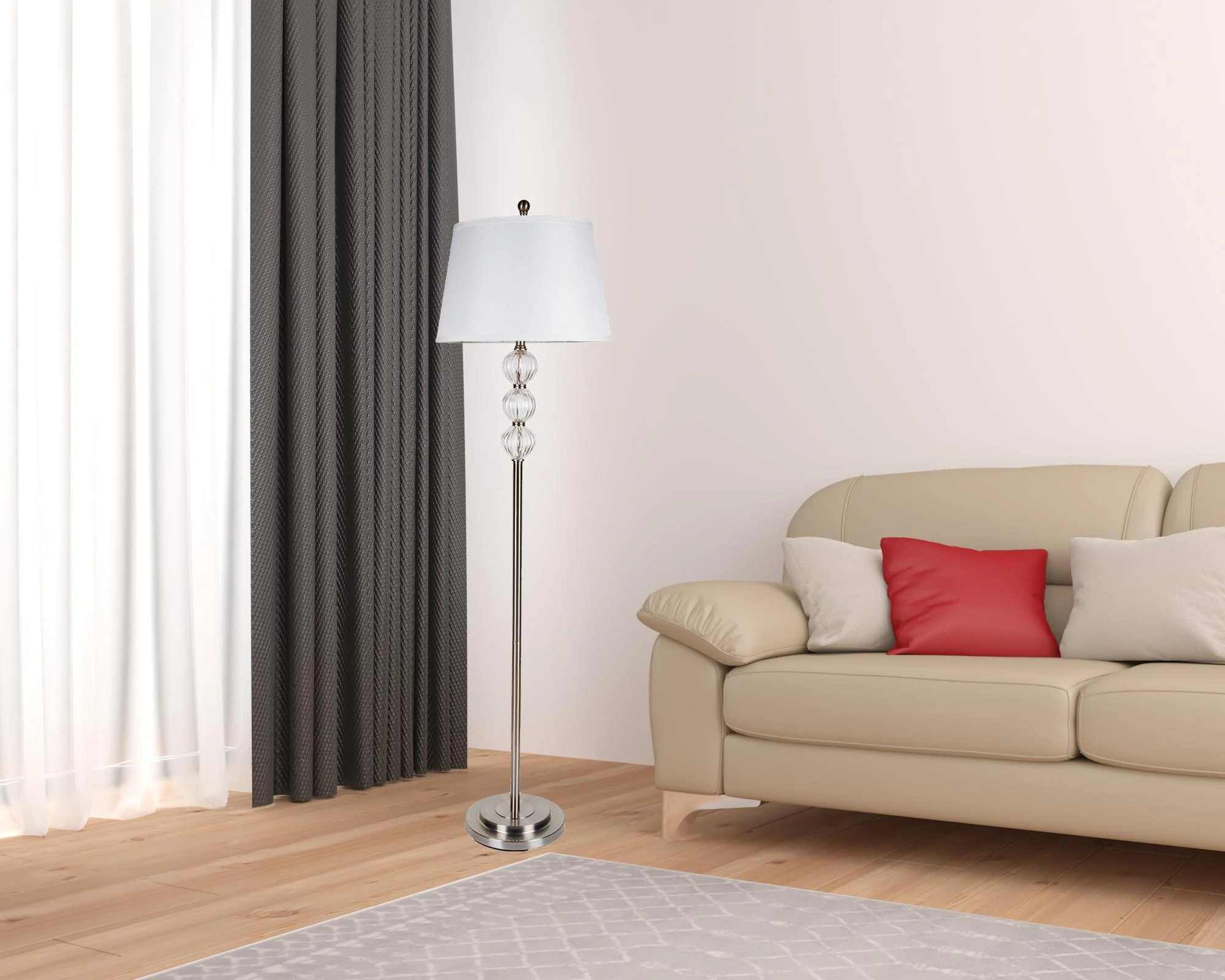 63" Nickel Traditional Shaped Floor Lamp With White Empire Shade By Homeroots