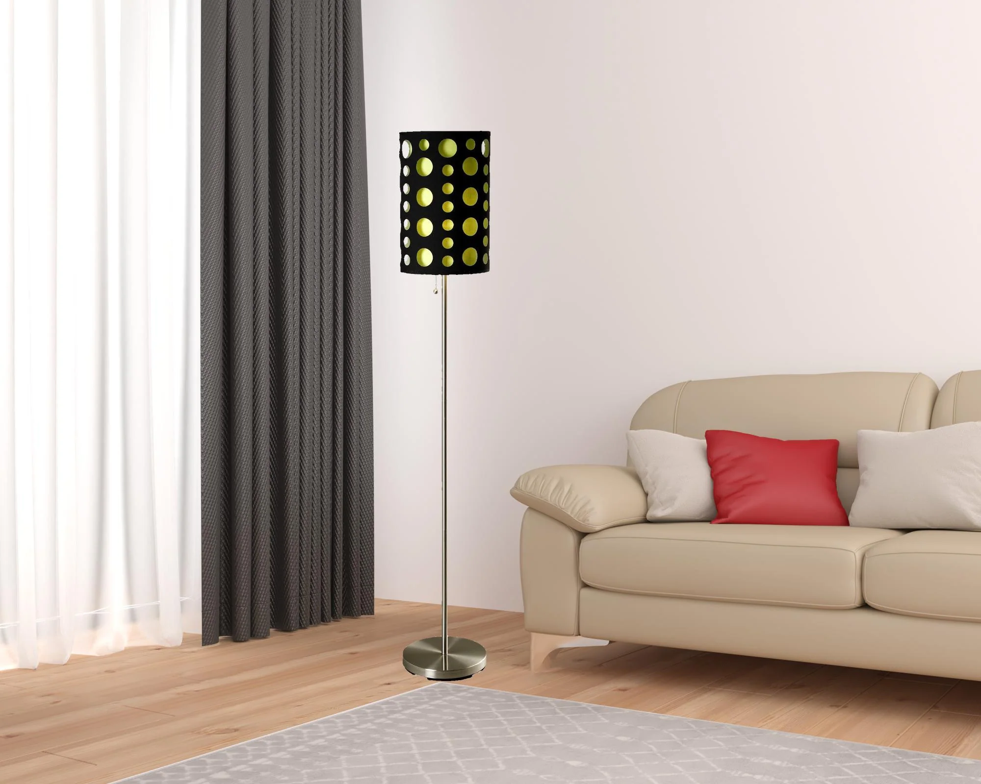 66" Steel Novelty Floor Lamp With Black And Green Drum Shade By Homeroots