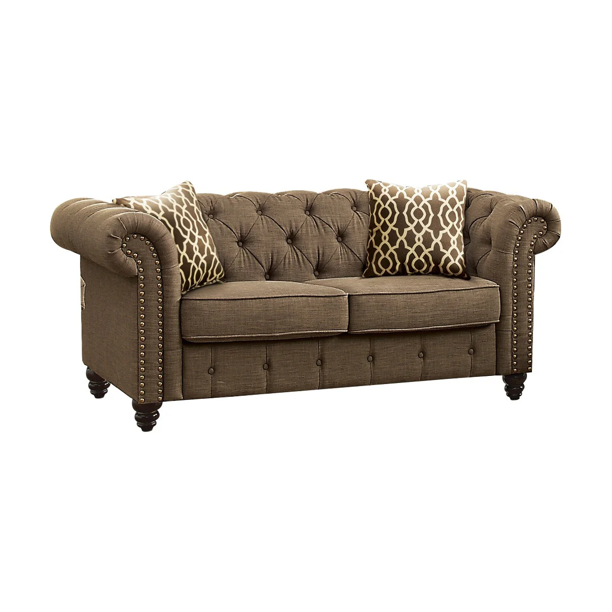 67" Brown 100% Linen And Black Love Seat By Homeroots