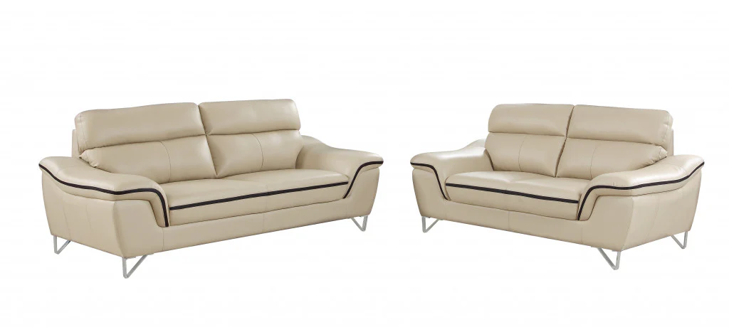 69'" X 36'" X 40'" Modern Beige Leather Sofa And Loveseat By Homeroots - Image 5