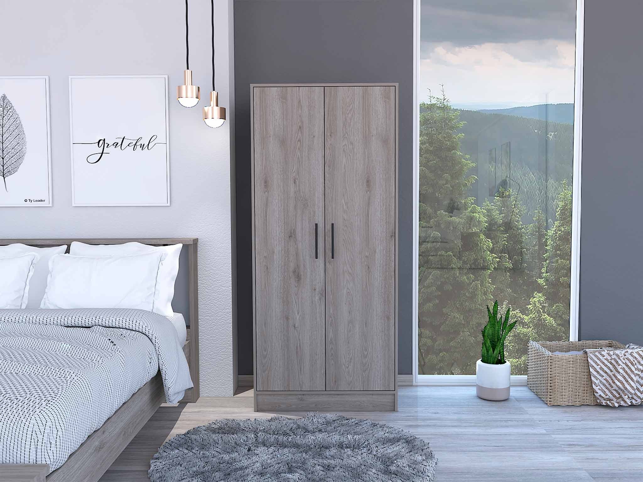 71" Light Gray Tall Two Door Closet By Homeroots