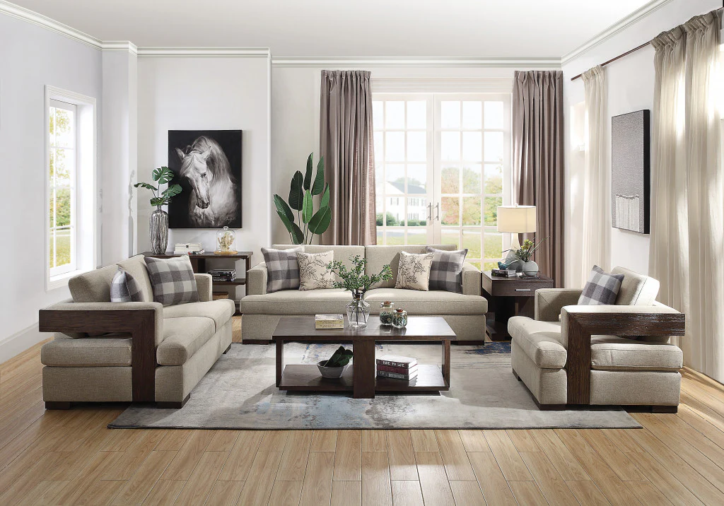 72" Beige 100% Linen And Walnut Love Seat with Pillows By Homeroots - Image 5
