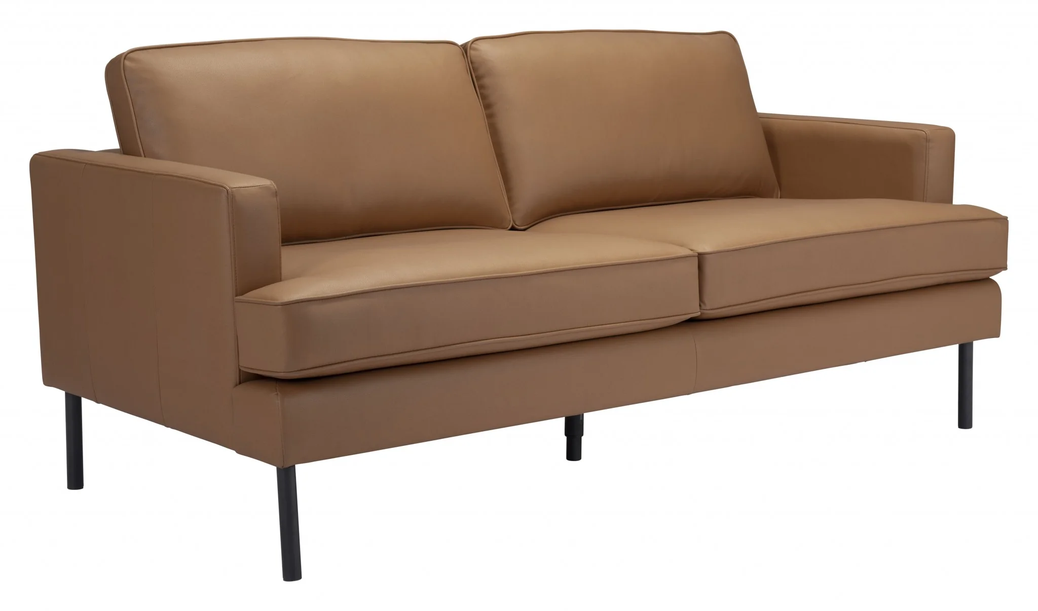 72" Camel Brown Faux Leather And Black Metal Sofa By Homeroots