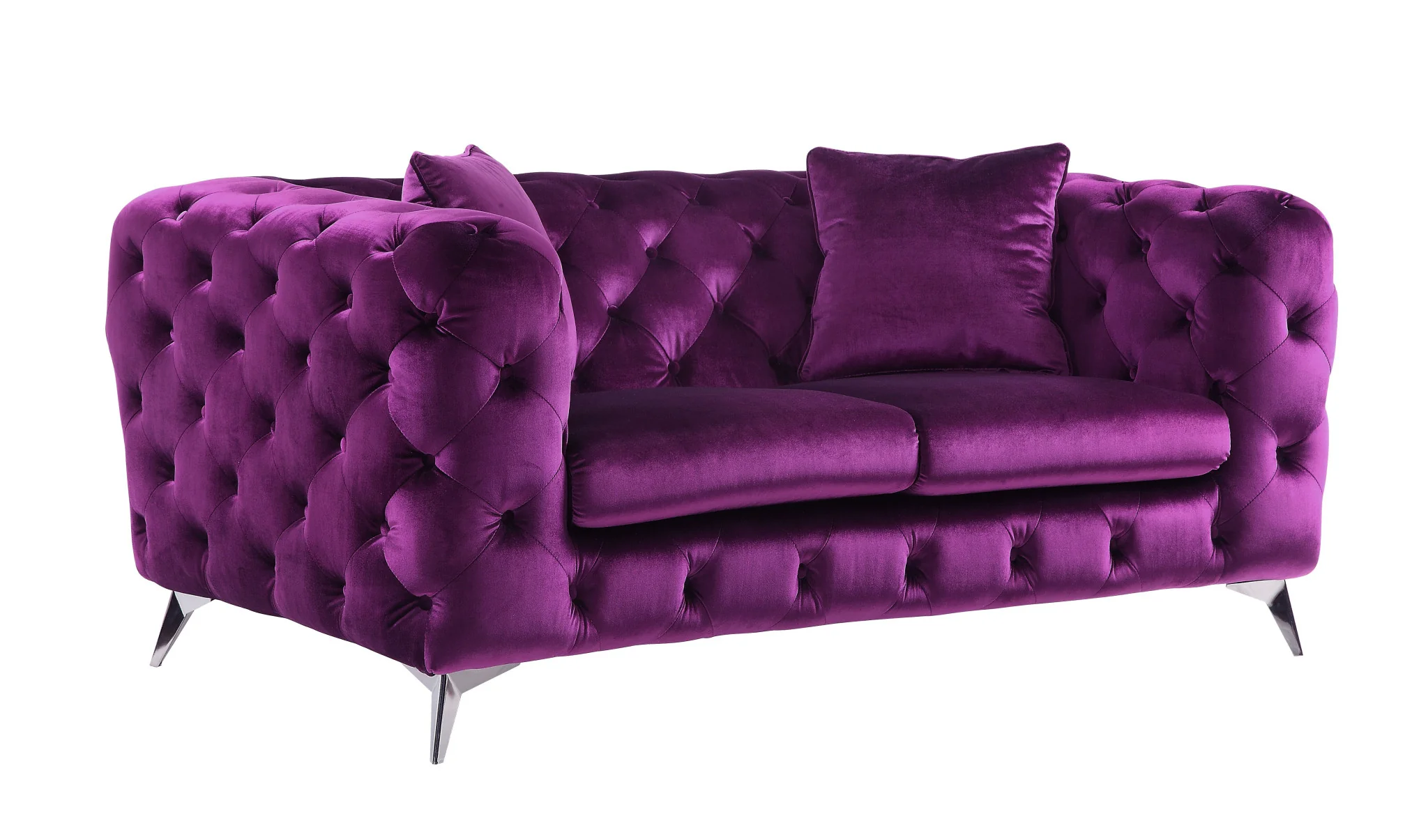 72" Purple And Silver Velvet Love Seat By Homeroots