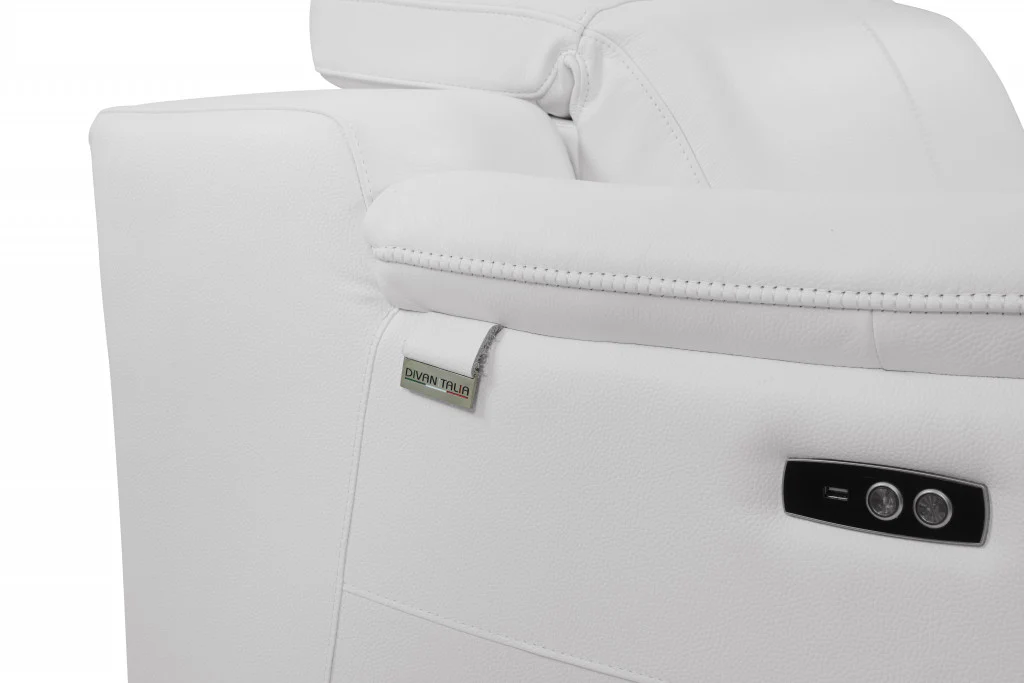 72" White And Silver Italian Leather Power Reclining Love Seat By Homeroots - Image 6