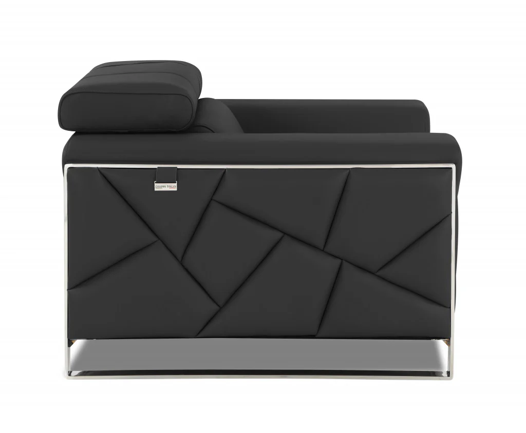 75" Black Italian Leather and Chrome Solid Color Love Seat By Homeroots - Image 16