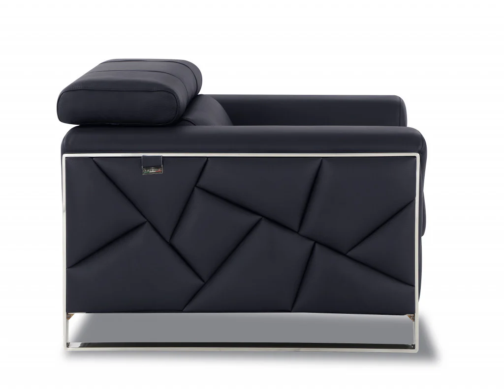 75" Black Italian Leather and Chrome Solid Color Love Seat By Homeroots - Image 4