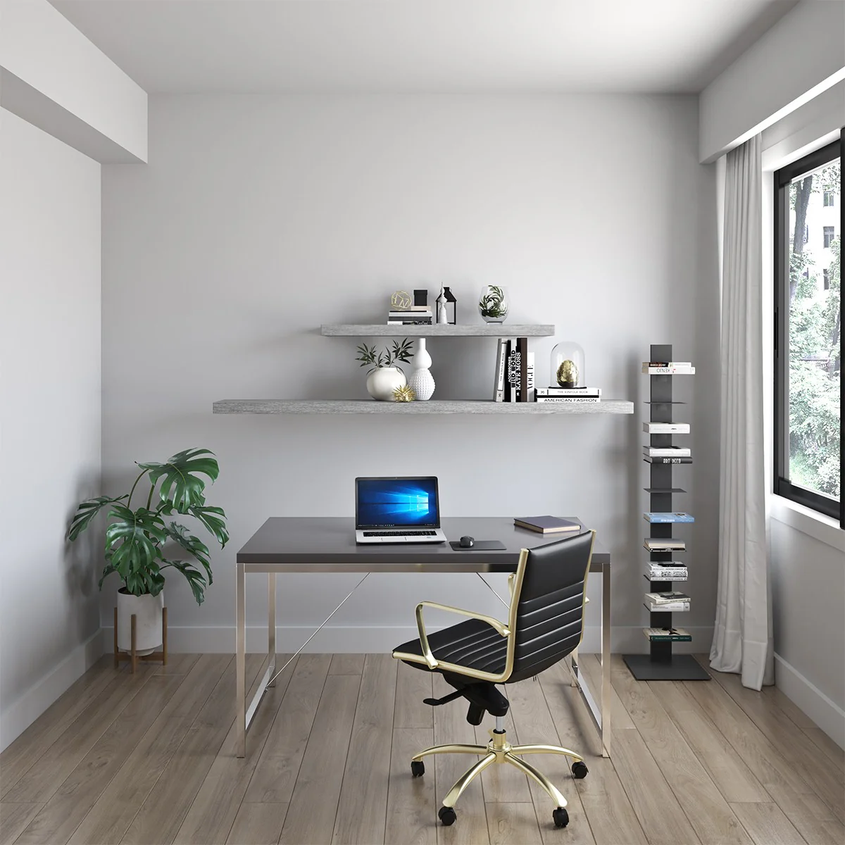 75" Dark Gray Whitewash Wooden Floating Shelf By Homeroots
