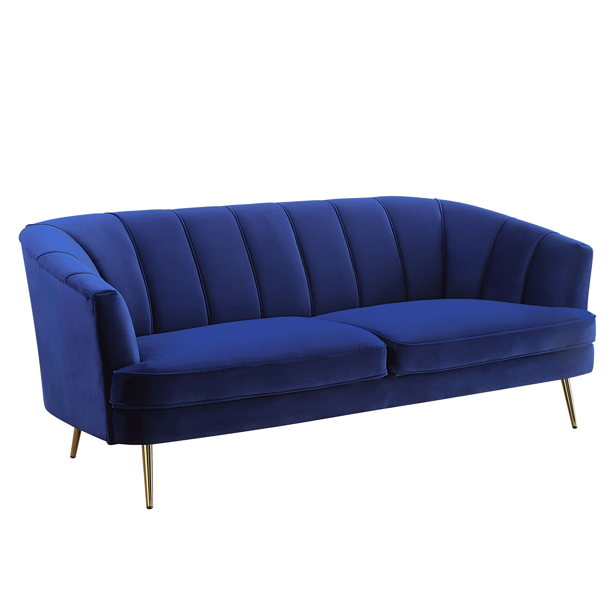 78" Blue Velvet And Gold Sofa By Homeroots