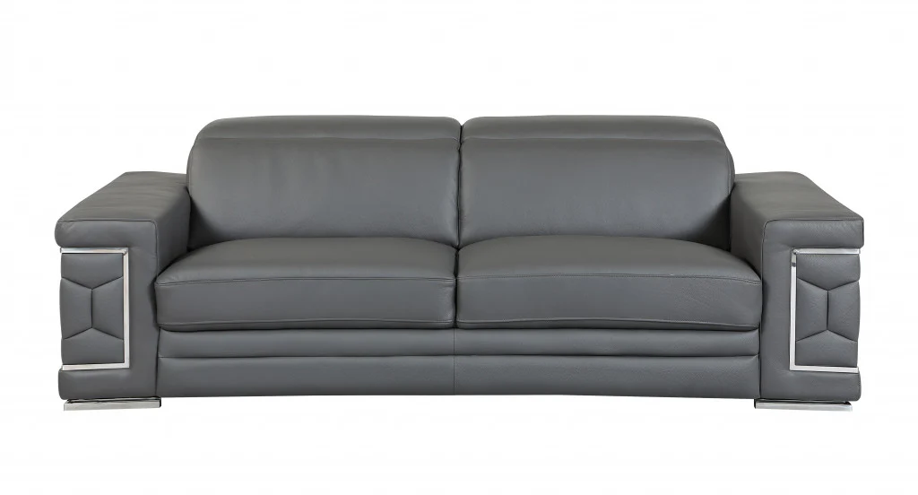 89" Sturdy Dark Gray Leather Sofa By Homeroots