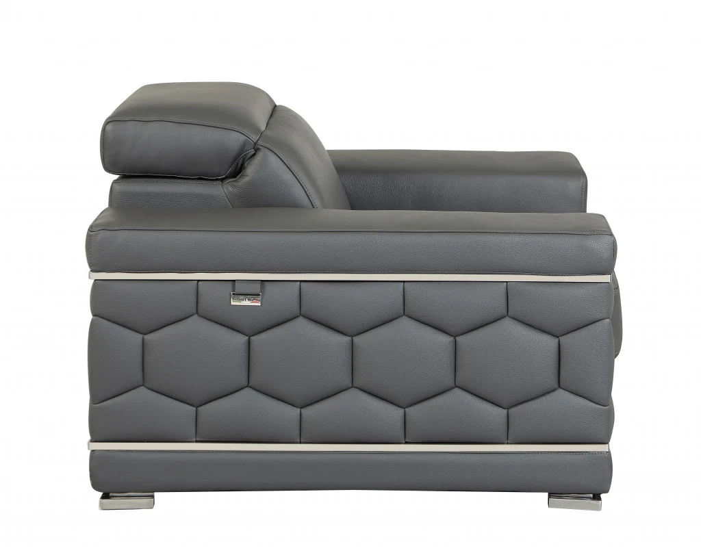 89" Sturdy Dark Gray Leather Sofa By Homeroots - Image 5