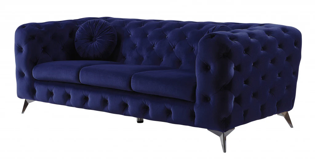 90" Blue Velvet And Black Sofa By Homeroots