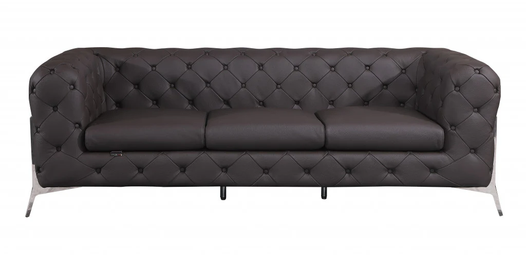 93" Black Genuine Tufted Leather and Chrome Standard Sofa By Homeroots - Image 6