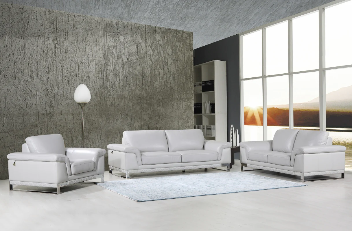 96" Lovely Light Gray Leather Sofa Set By Homeroots