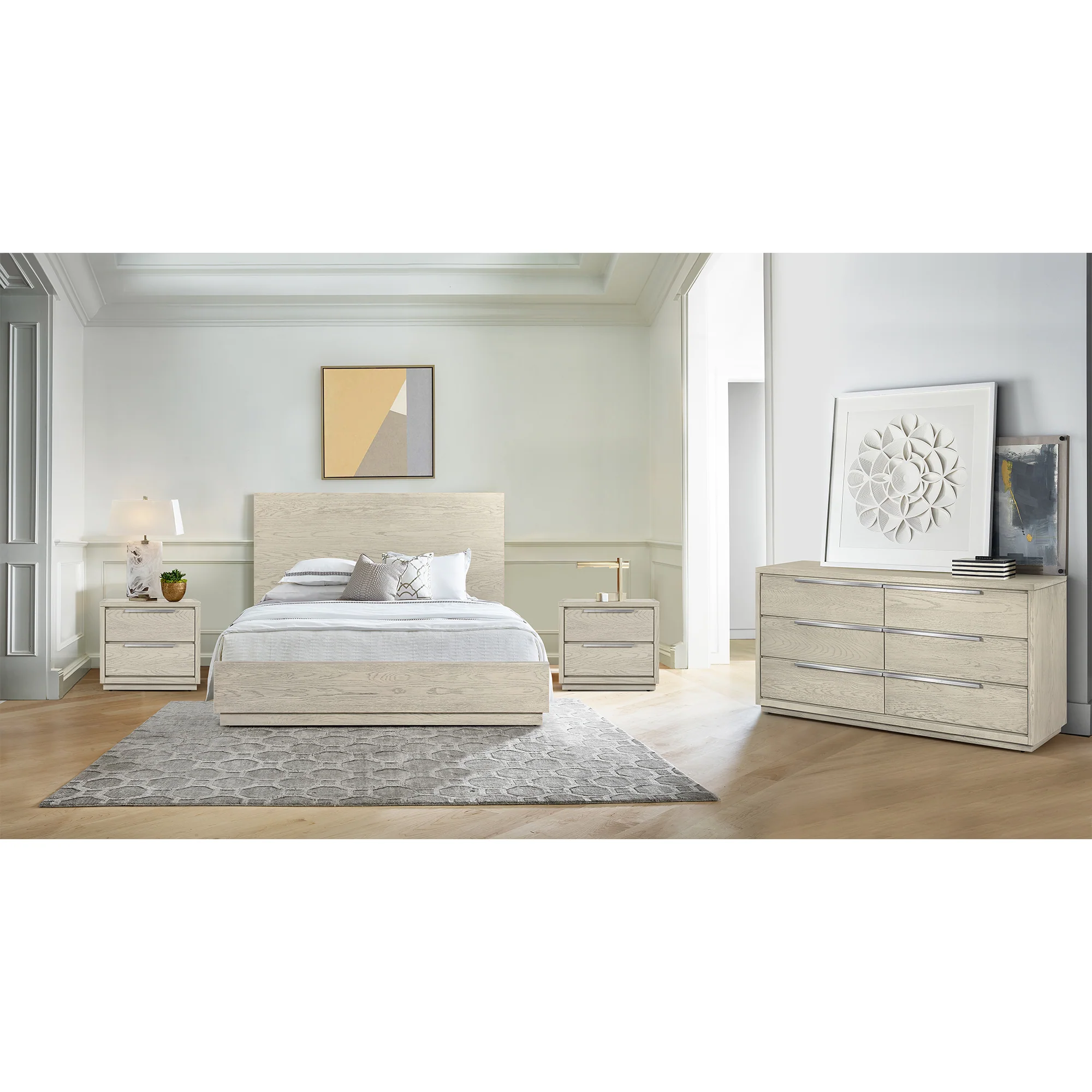 Abbey Queen 4 Piece Bedroom Set in Grey Oak Wood By Armen Living