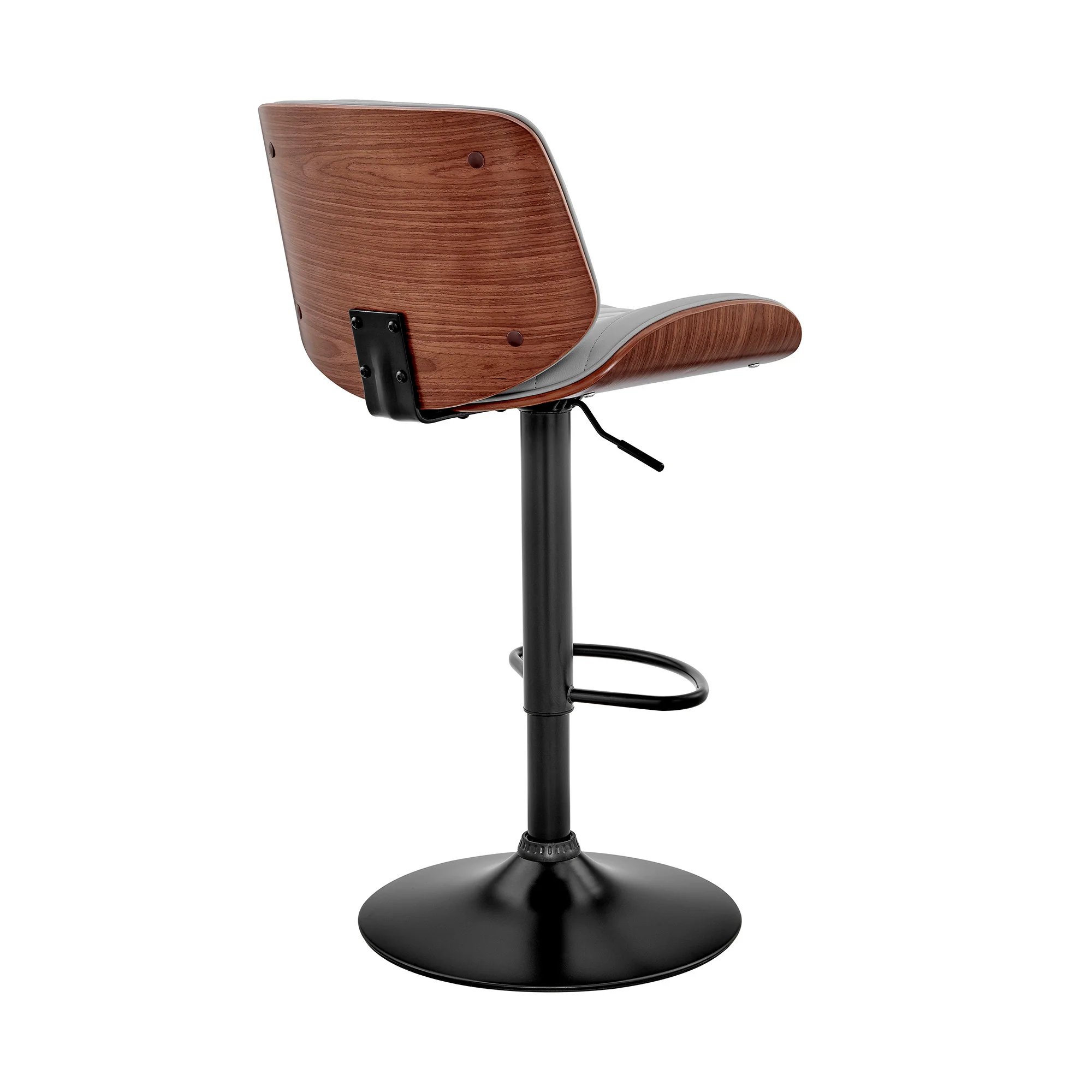 Adjustable Gray Faux Leather Black Steel and Walnut Bar Stool By Homeroots - Image 5