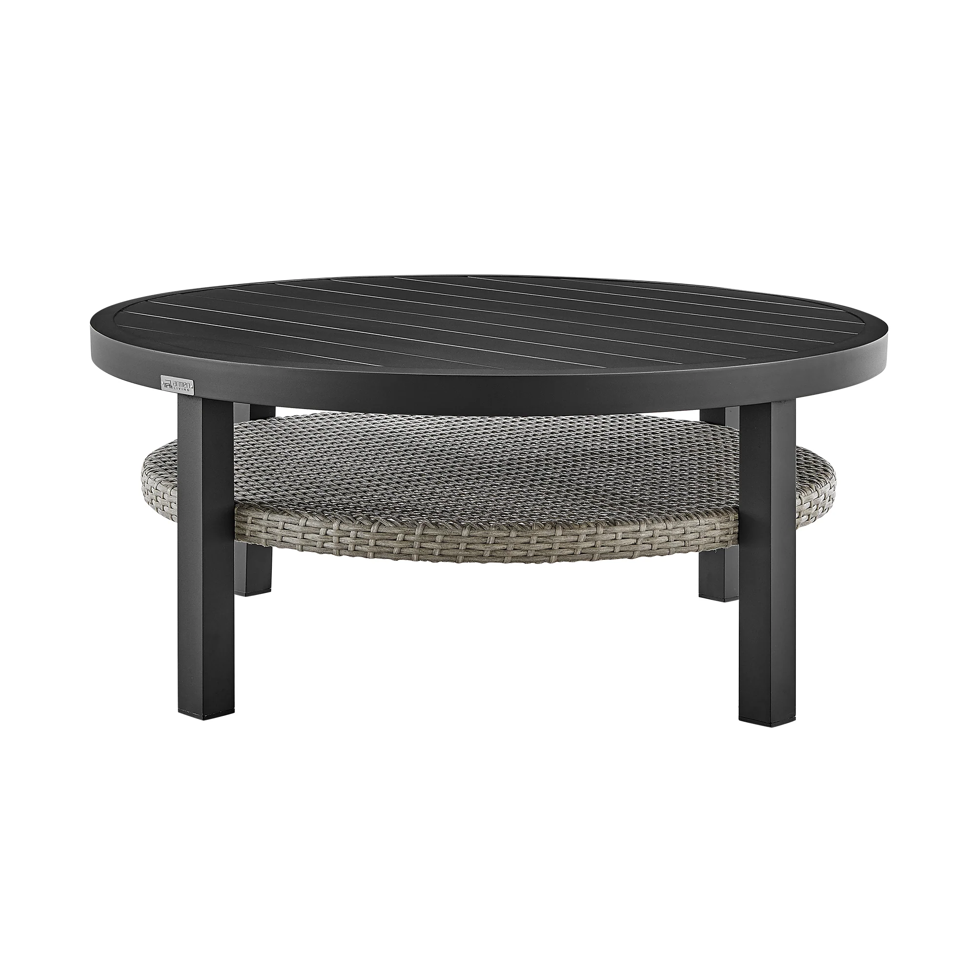 Aileen 3 Piece Patio Outdoor Swivel Seating Set in Black Aluminum with Grey Wicker and Cushions By Armen Living - Image 6