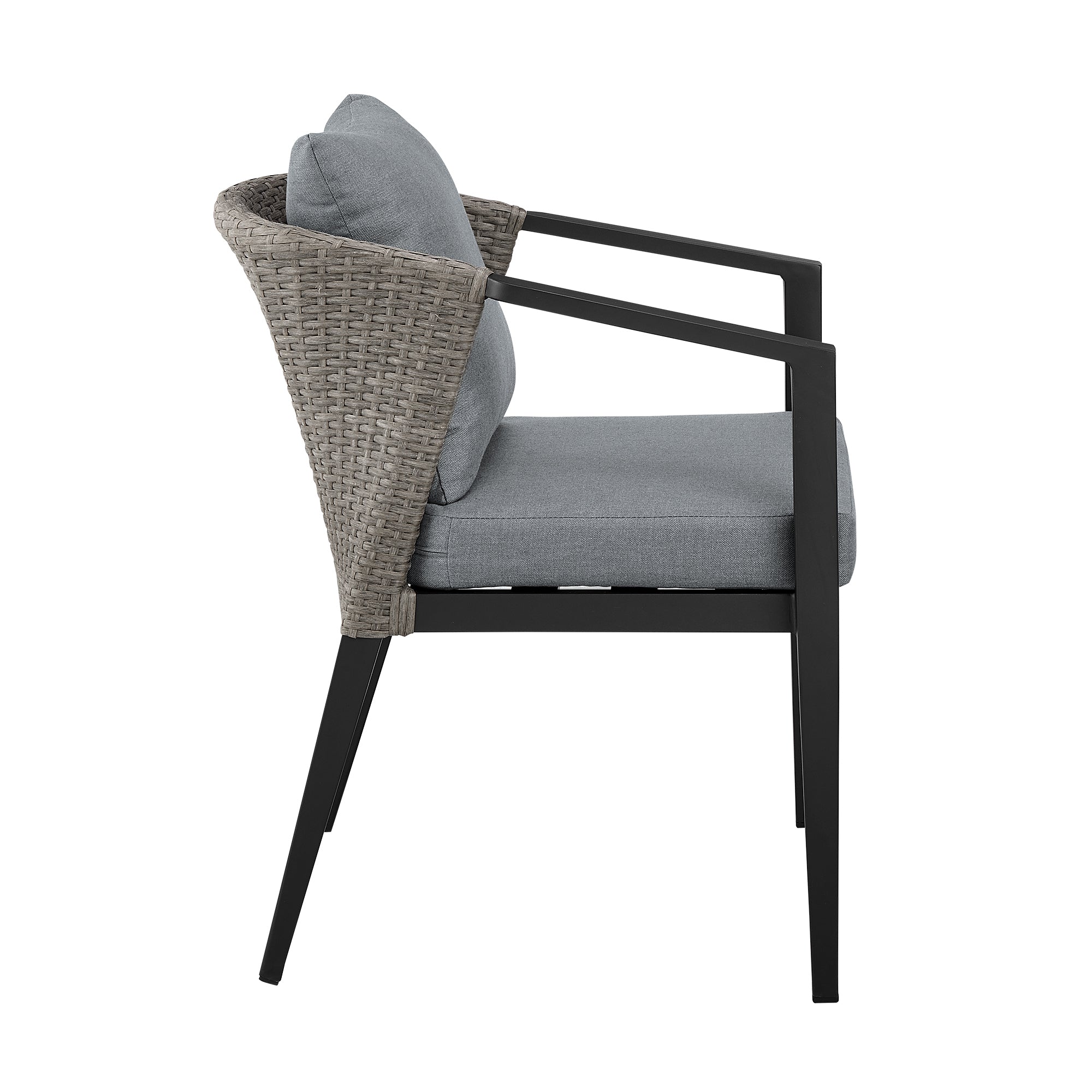 Aileen Outdoor Patio 5-Piece Dining Table Set in Aluminum and Wicker with Grey Cushions By Armen Living - Image 4
