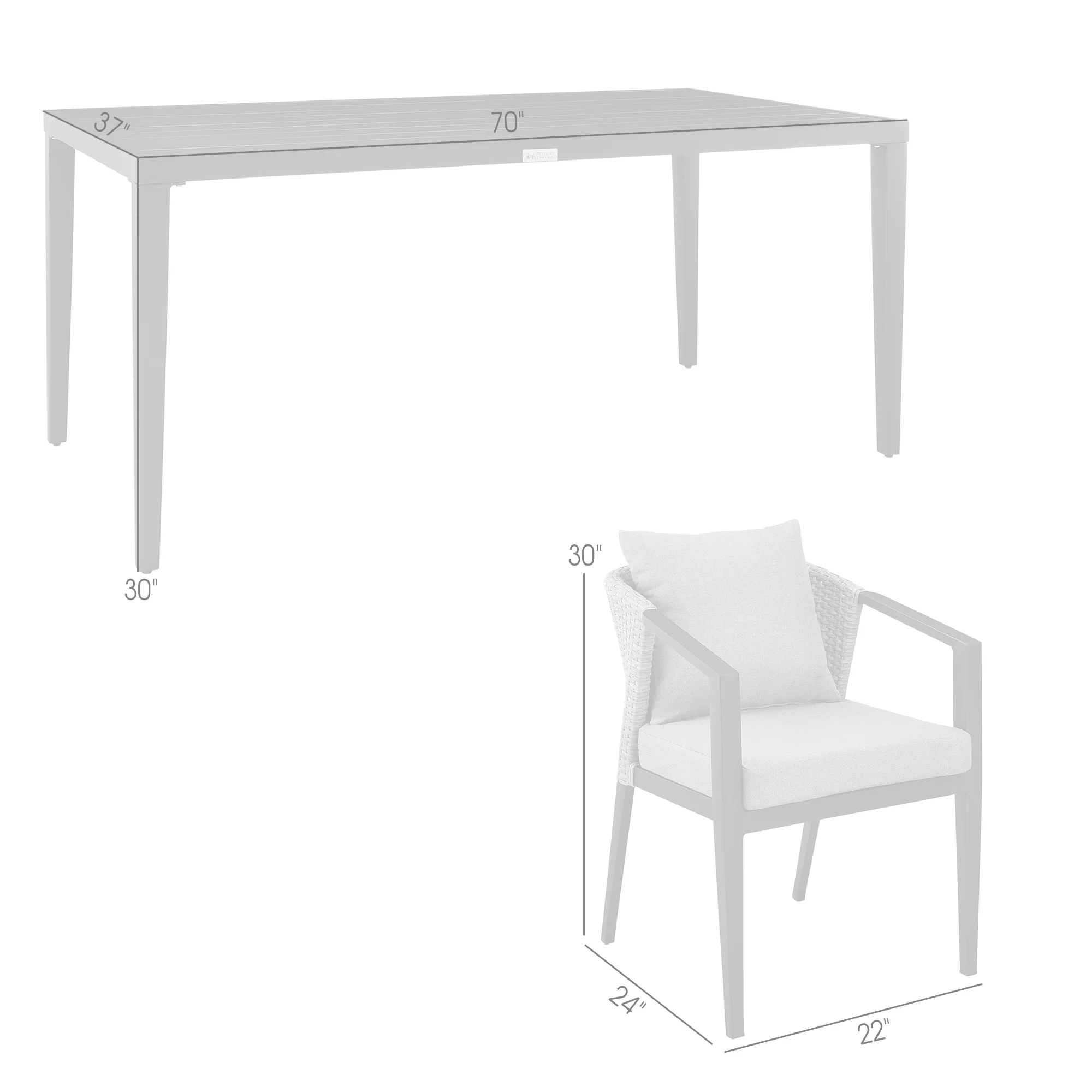 Aileen Outdoor Patio 5-Piece Dining Table Set in Aluminum and Wicker with Grey Cushions By Armen Living - Image 9