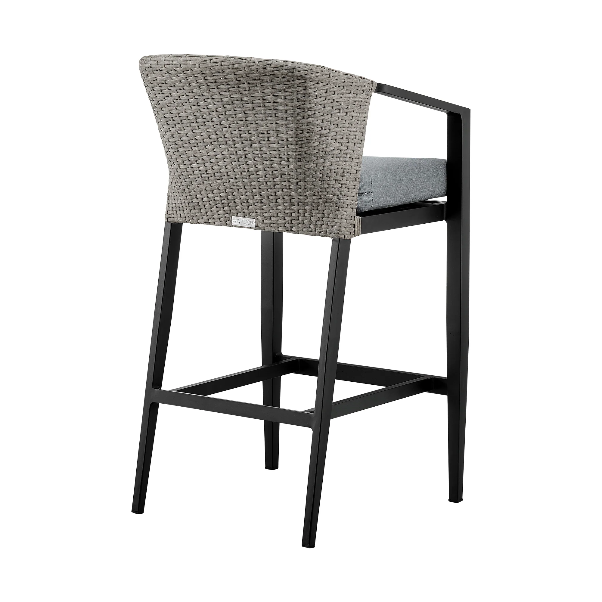 Aileen Outdoor Patio Bar Stool in Aluminum and Wicker with Grey Cushions By Armen Living - Image 6