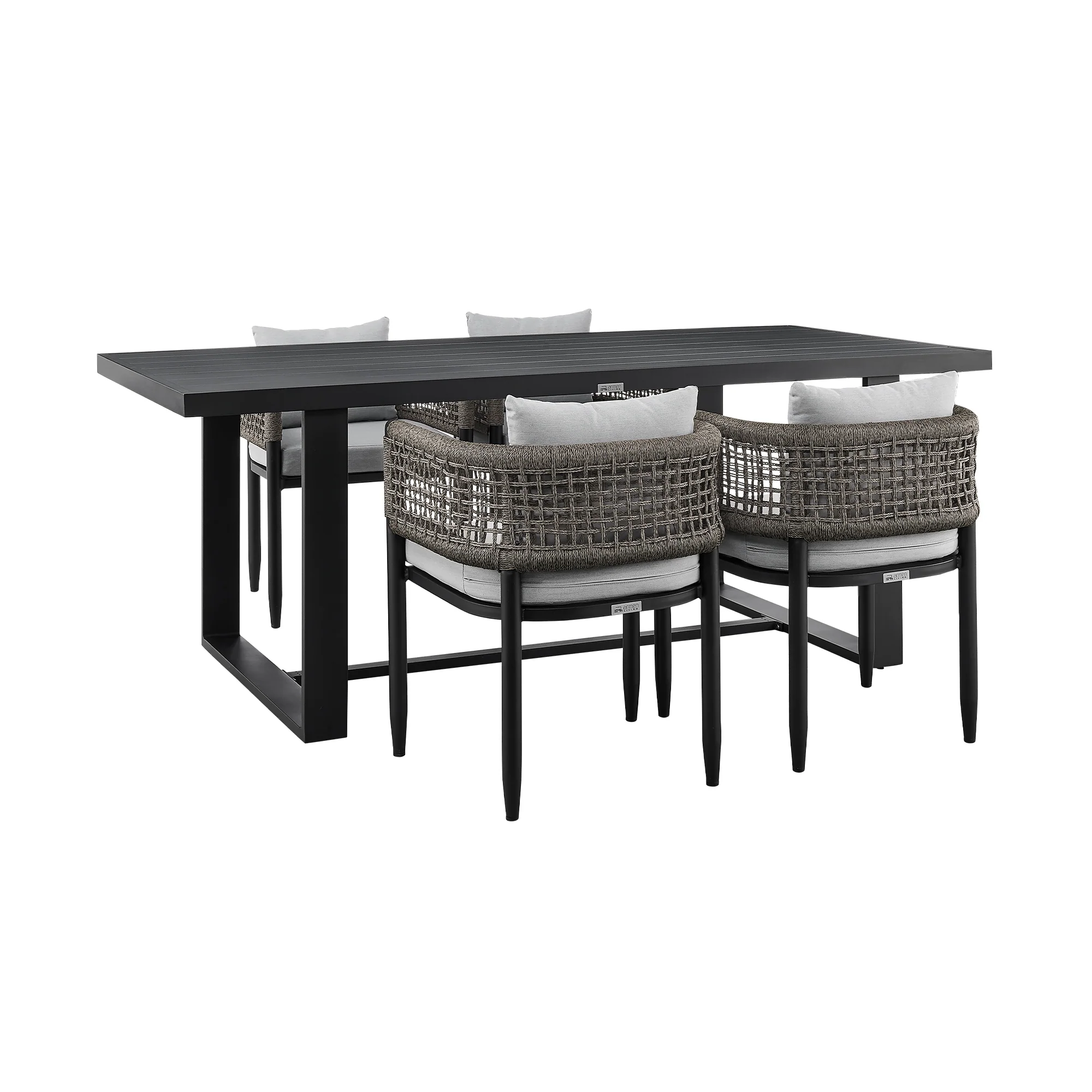 Alegria Outdoor Patio 5-Piece Dining Table Set in Aluminum with Gray Rope and Cushions By Armen Living - Image 2