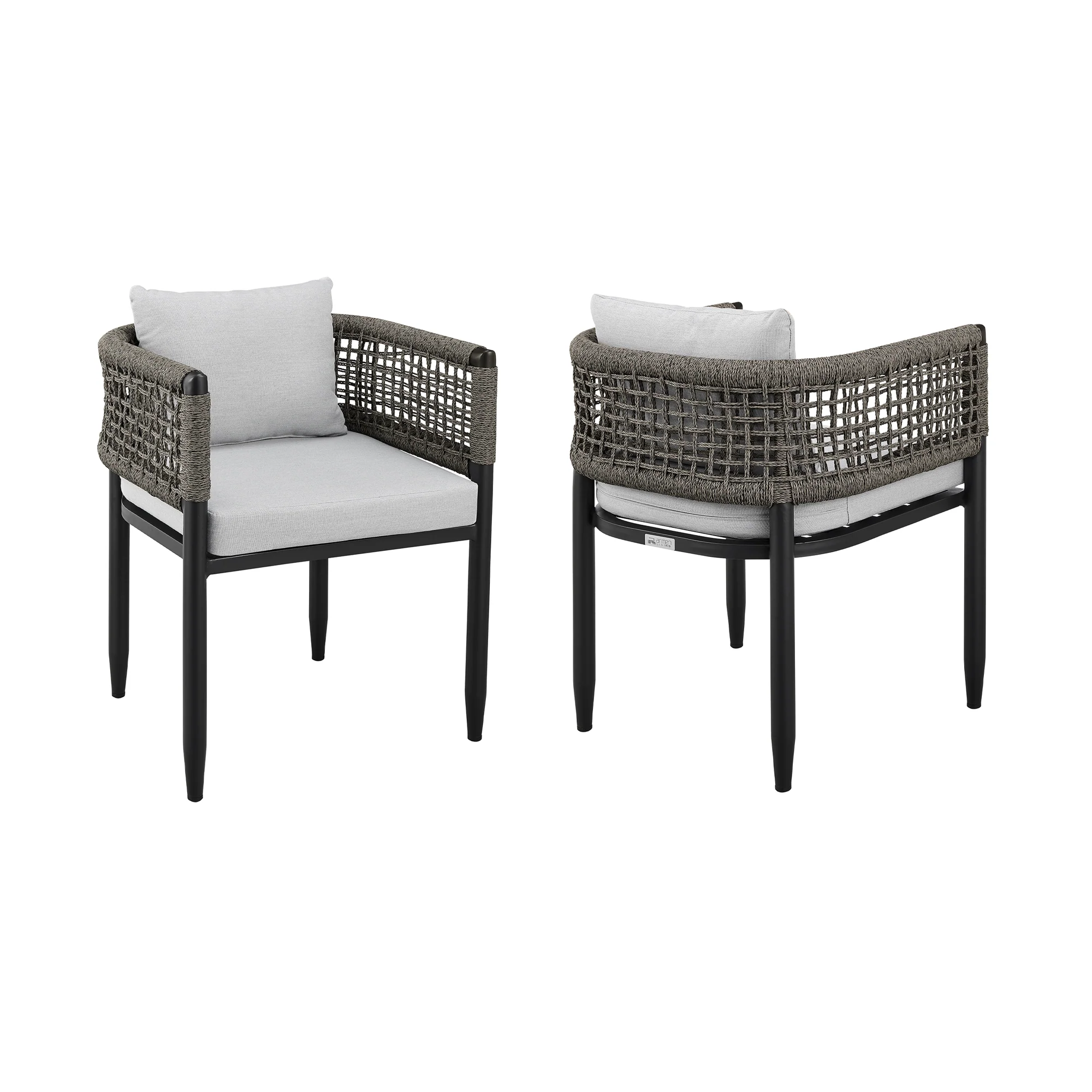 Alegria Outdoor Patio Dining Chair in Aluminum with Gray Rope and Cushions - Set of 2 By Armen Living - Image 3