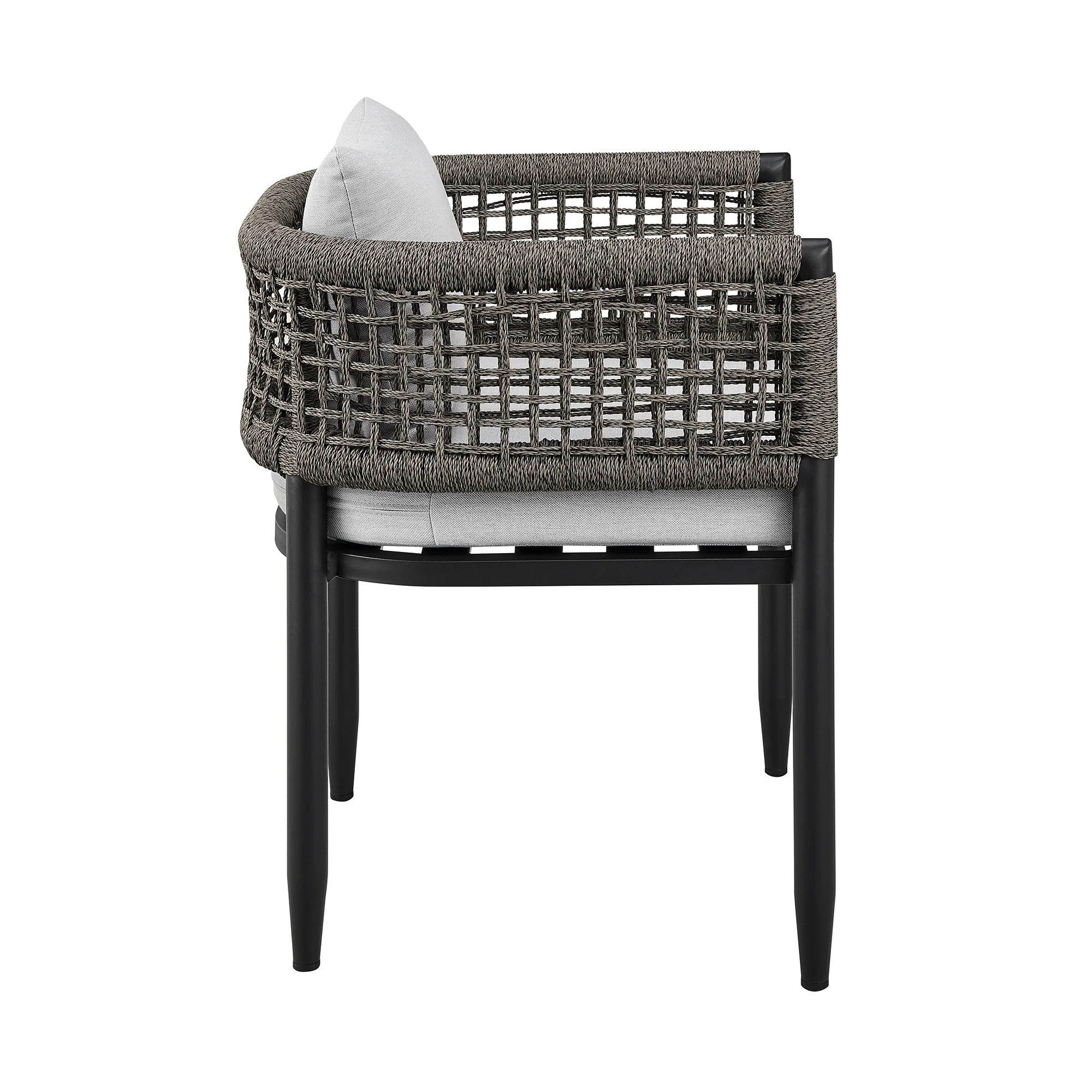 Alegria Outdoor Patio Dining Chair in Aluminum with Gray Rope and Cushions - Set of 2 By Armen Living - Image 6