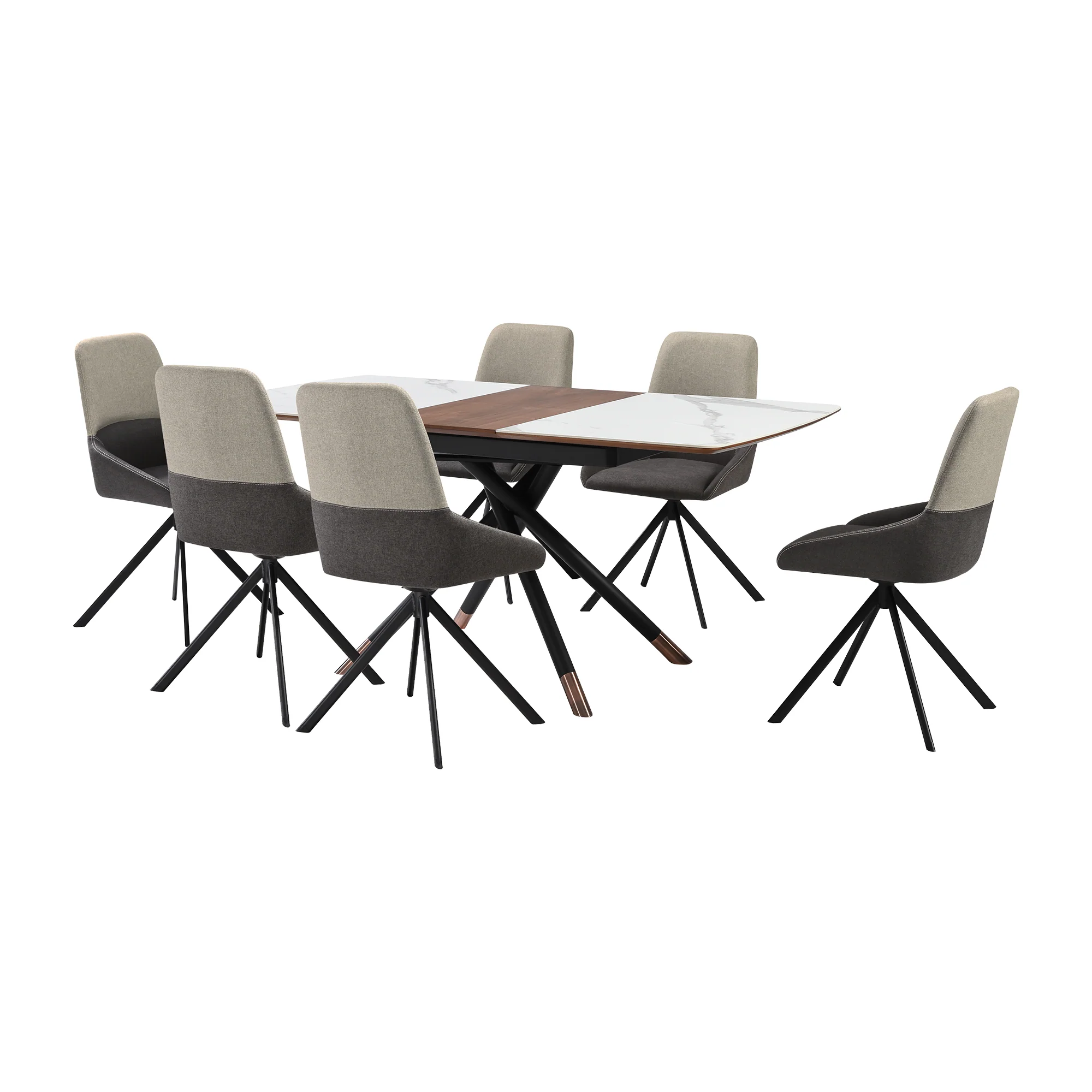 Alora Maverick 7 Piece Extendable Dining Set with Two-Tone Gray Fabric Chairs By Armen Living - Image 2