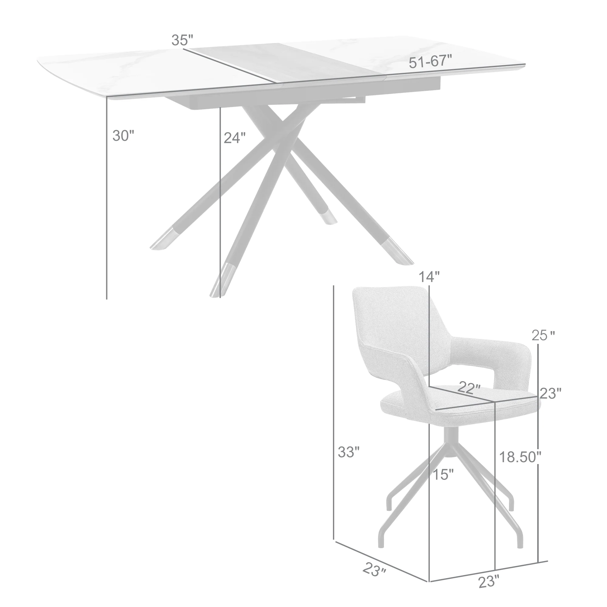 Alora Penny 5 Piece Extendable Dining Set with Gray Fabric Chairs By Armen Living - Image 10