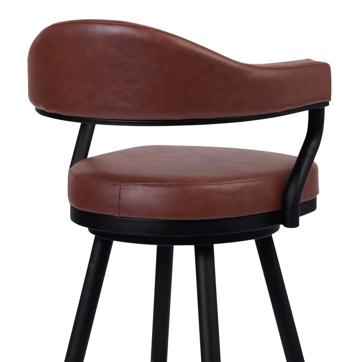 Amador 30" Bar Height Barstool in a Black Powder Coated Finish and Vintage Coffee Faux Leather By Armen Living - Image 3