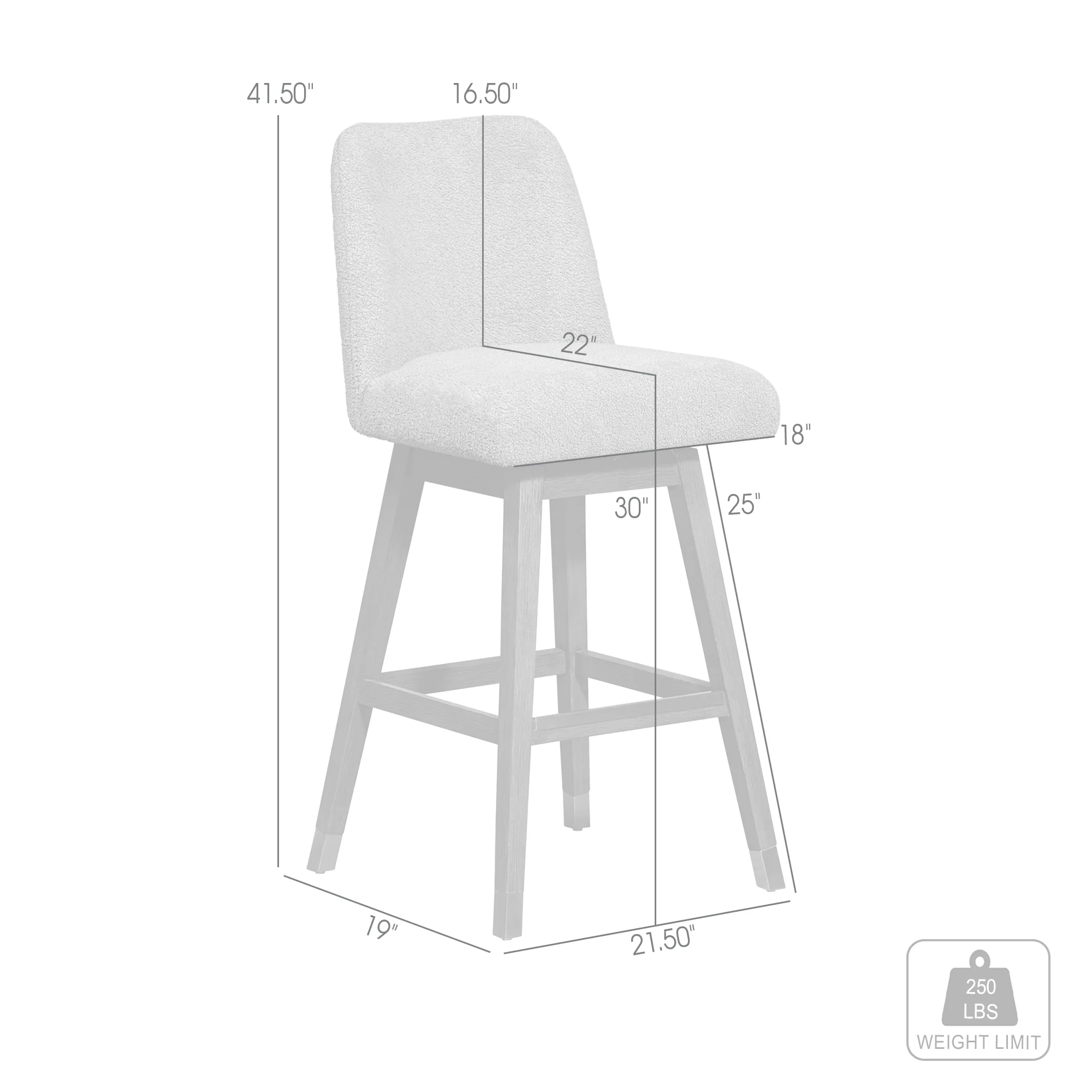 Amalie Swivel Bar Stool in Brown Oak Wood Finish with Taupe Boucle Fabric By Armen Living - Image 9