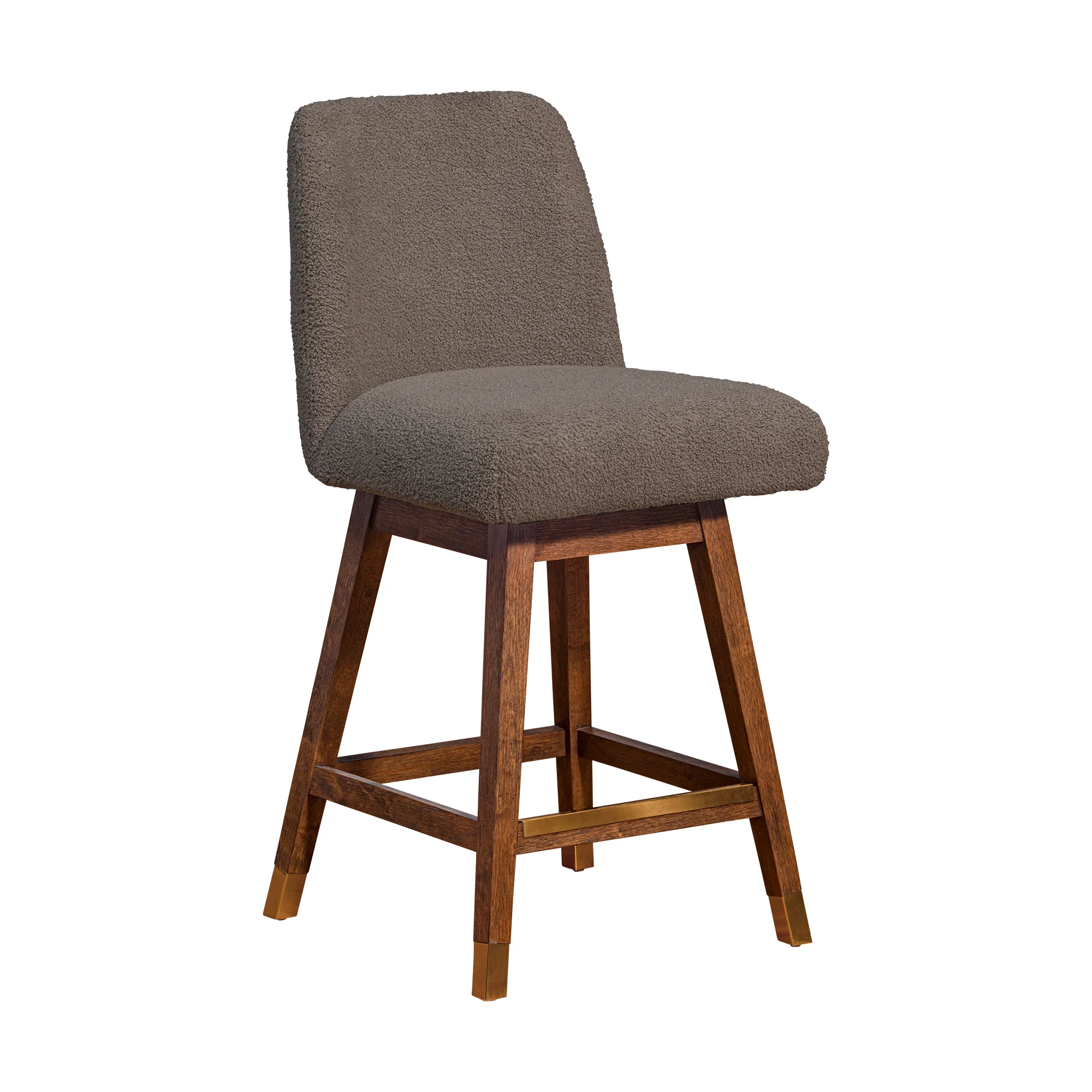 Amalie Swivel Counter Stool in Brown Oak Wood Finish with Taupe Boucle Fabric By Armen Living - Image 2