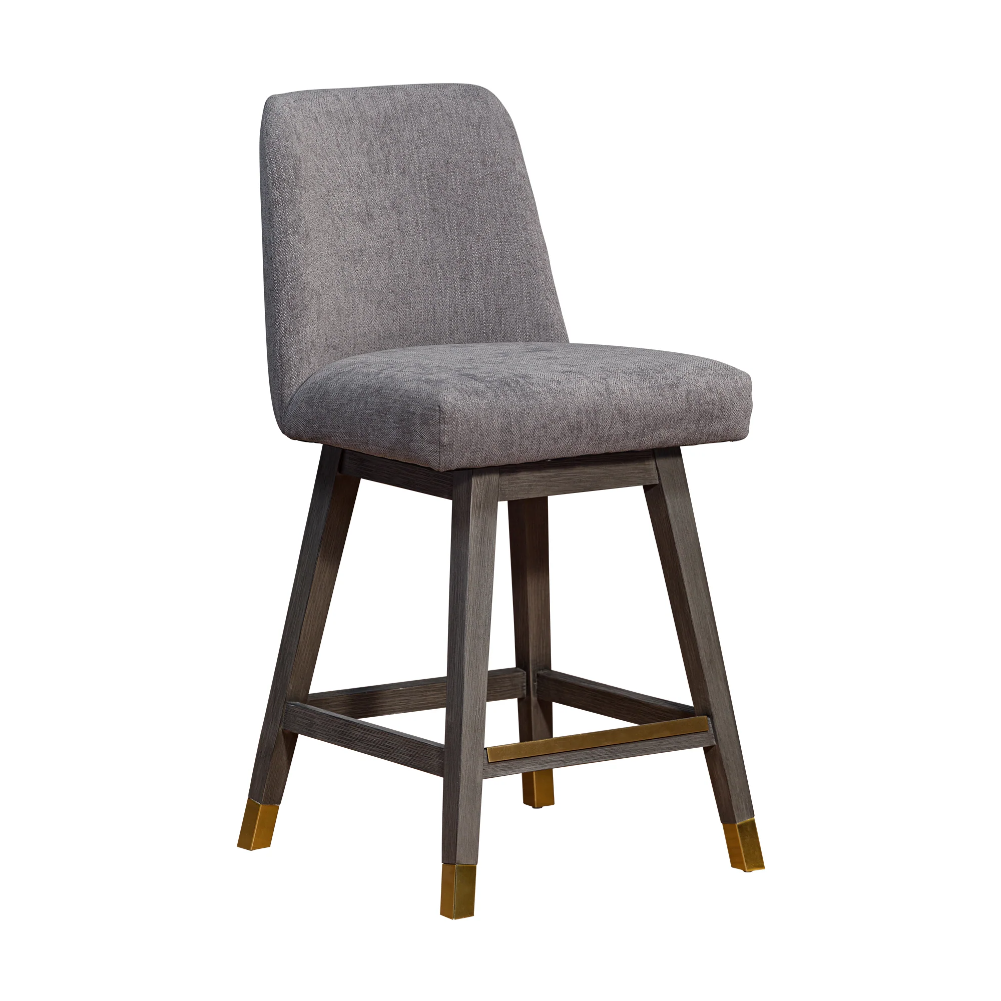 Amalie Swivel Counter Stool in Grey Oak Wood Finish with Mocha Fabric By Armen Living - Image 2