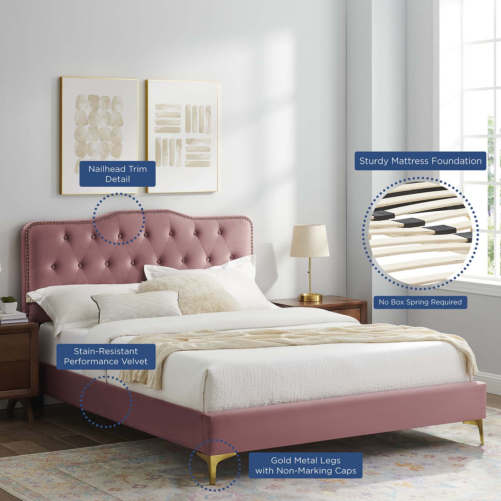 Amber Performance Velvet Queen Platform Bed By Modway - MOD-6775 - Image 22