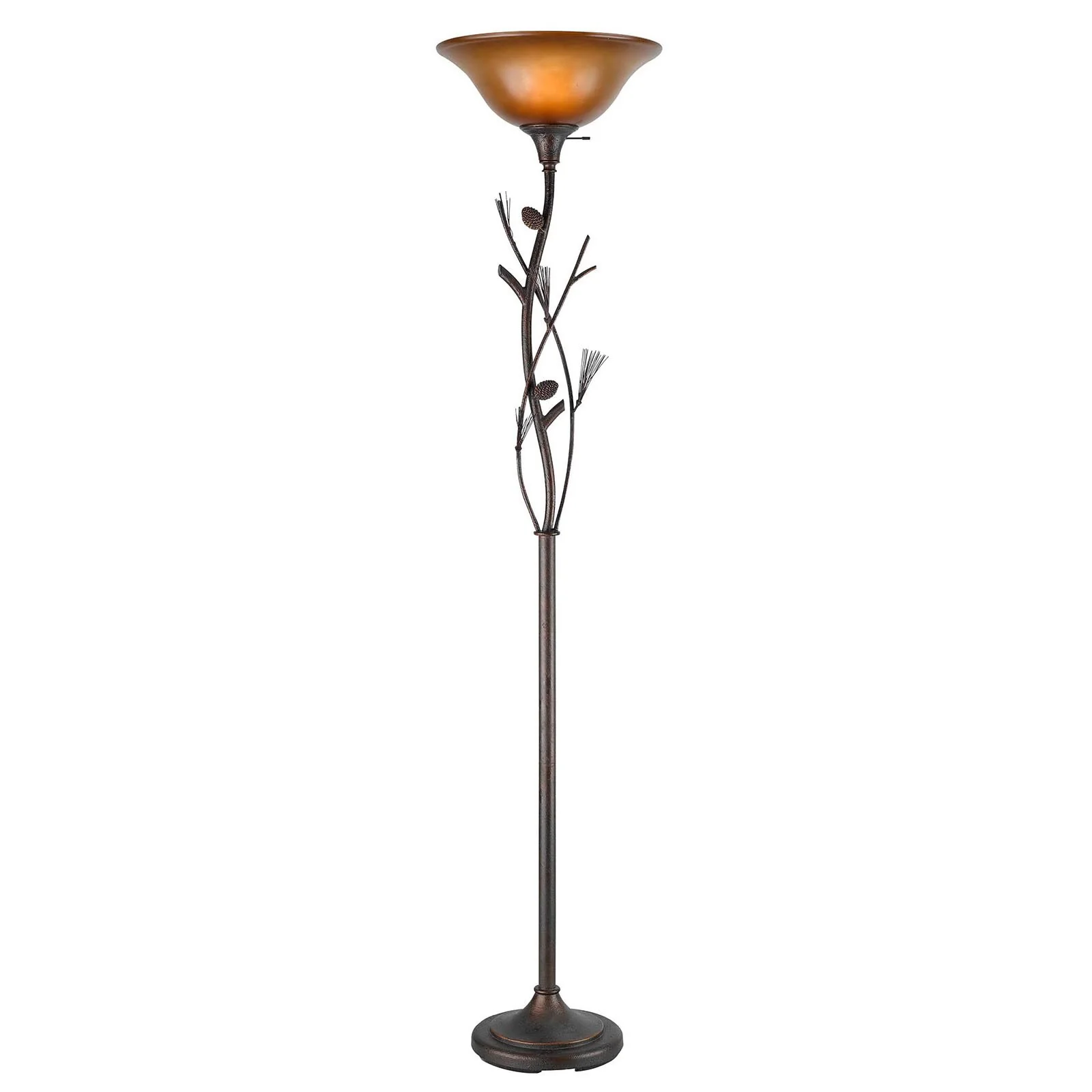Amber Torchiere Floor Lamp With Brown Glass Dome Shade By Homeroots