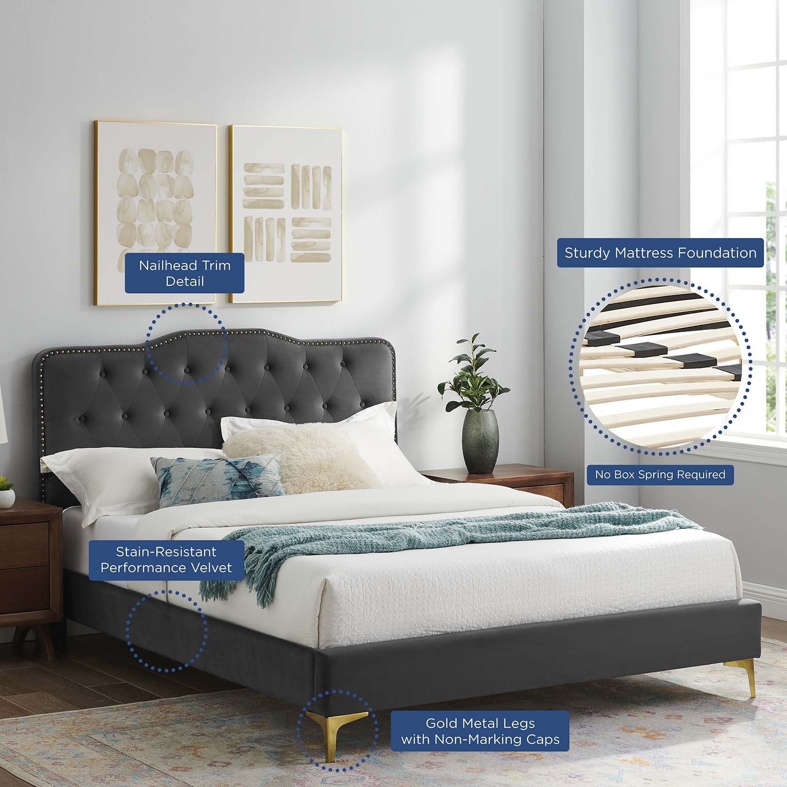 Amber Tufted Performance Velvet Twin Platform Bed By Modway - MOD-6778 - Image 7