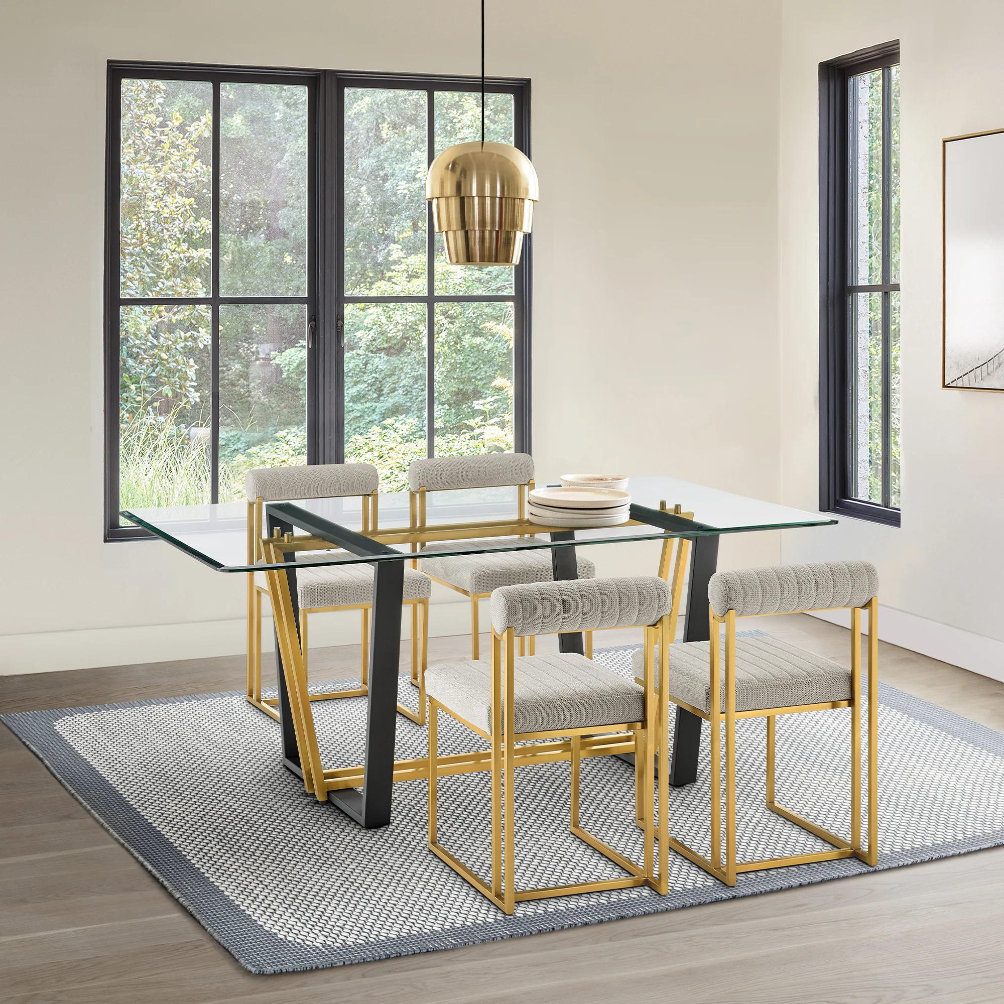Anastasia Dining Chair with Gold Brushed Stainless Steel and Taupe Fabric - Set of 2 By Armen Living - Image 2