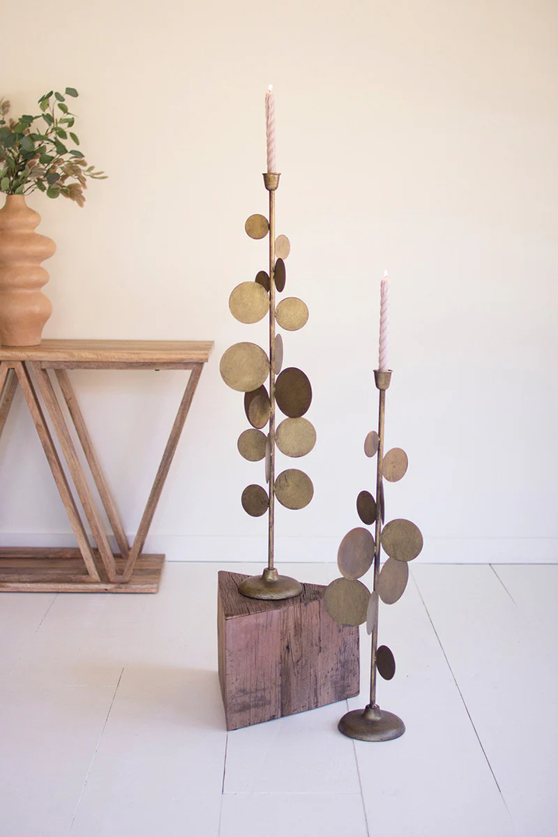 Antique Brass Candle Holders With Round Discs Detail Set Of 2 By Kalalou