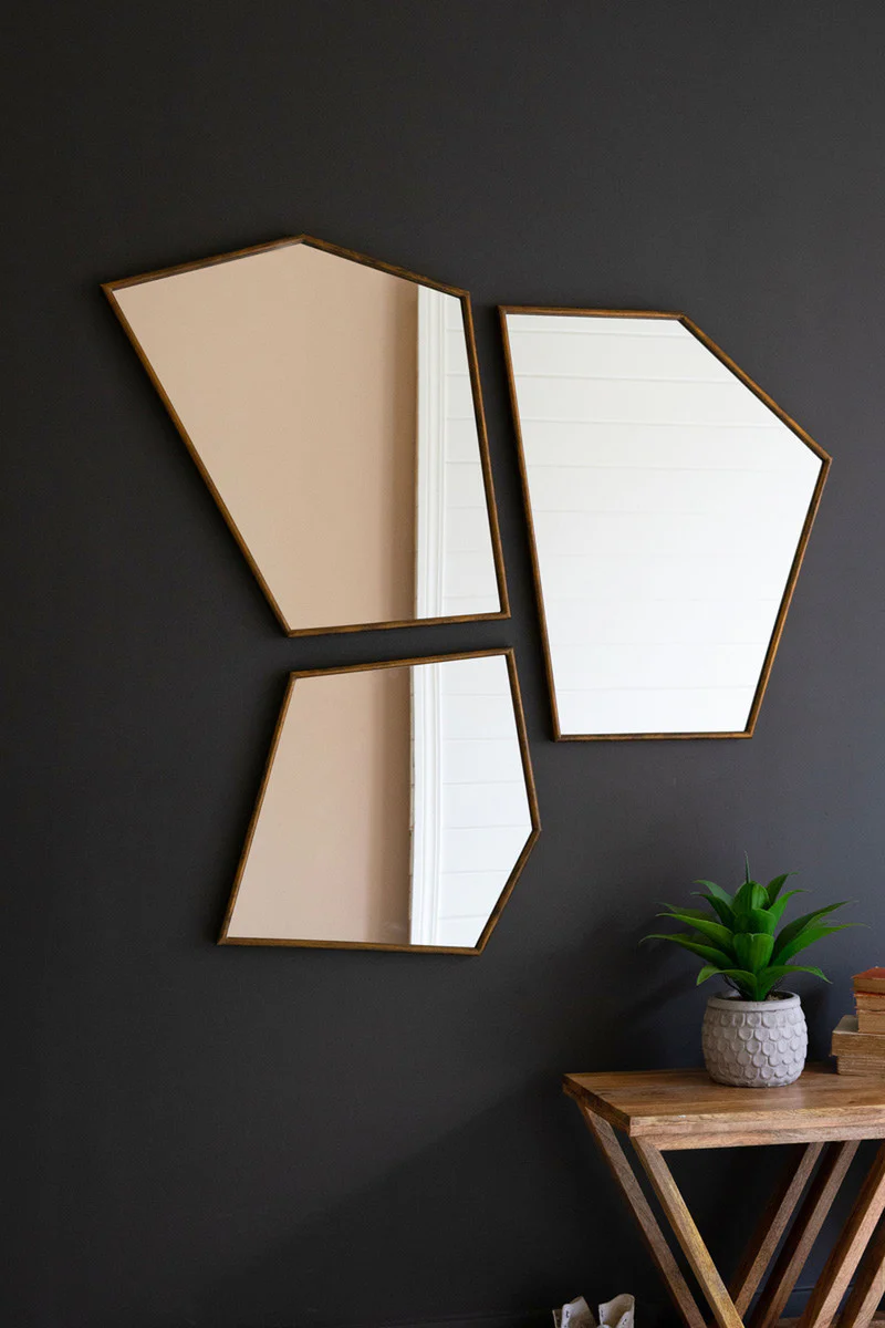 Antique Brass Framed Geometric Mirrors Set Of 3 By Kalalou