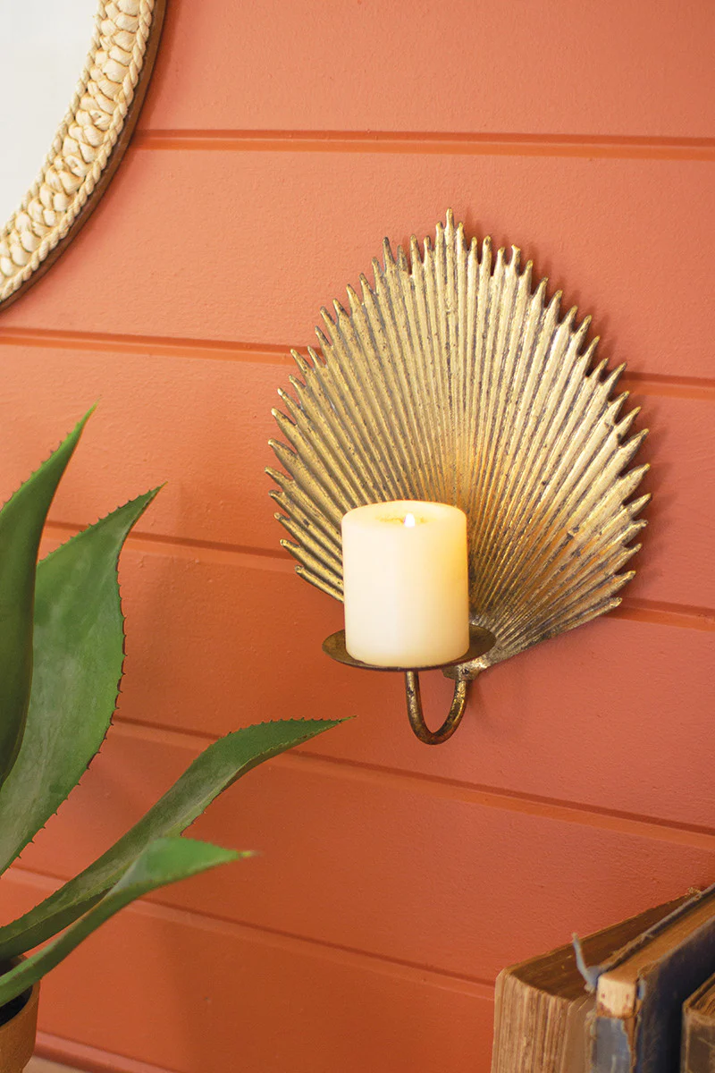Antique Brass Palm Leaf Candle Sconce (Min 2) By Kalalou